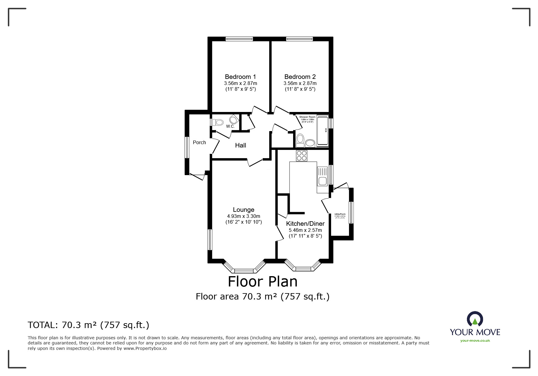Floorplan of 2 bedroom Detached Bungalow for sale, Fairview Avenue, Cat & Fiddle Park, Devon, EX5