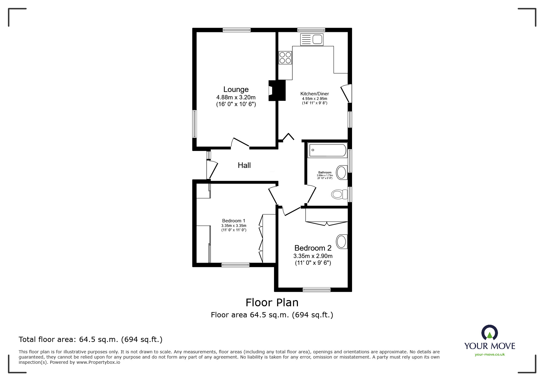 Floorplan of 2 bedroom Detached Bungalow for sale, Roundhouse Lane, Exmouth, Devon, EX8