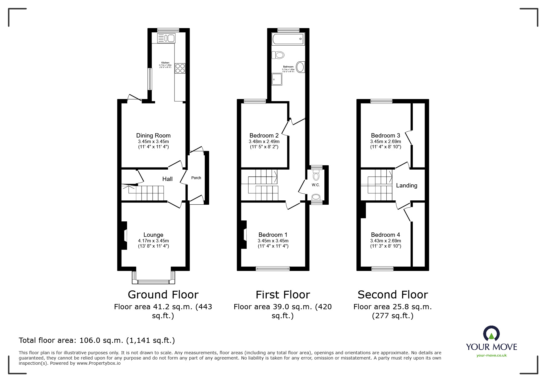 Floorplan of 4 bedroom Semi Detached House for sale, Woodville Road, Exmouth, Devon, EX8