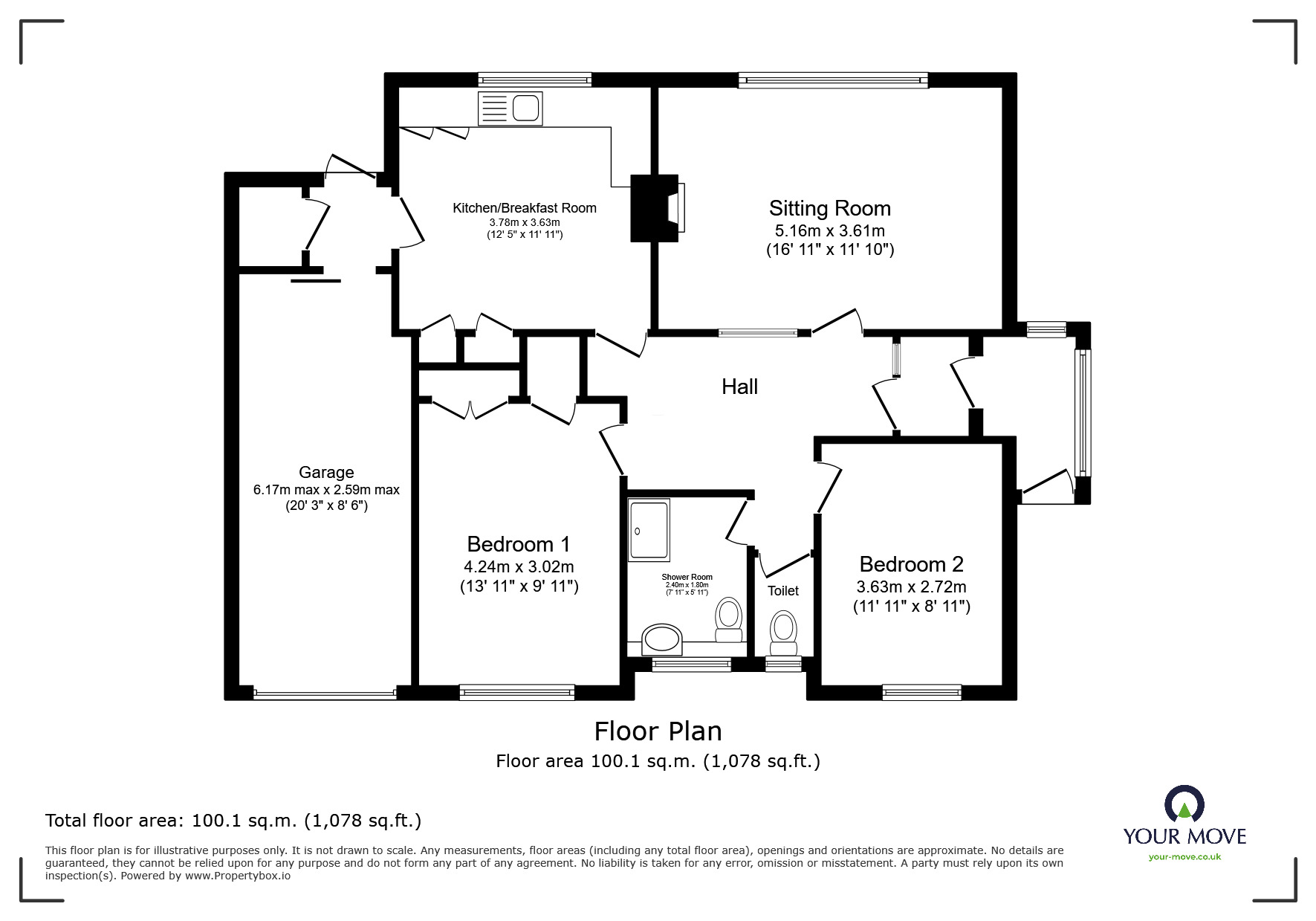 Floorplan of 2 bedroom Semi Detached Bungalow for sale, Chichester Way, East Budleigh, Devon, EX9