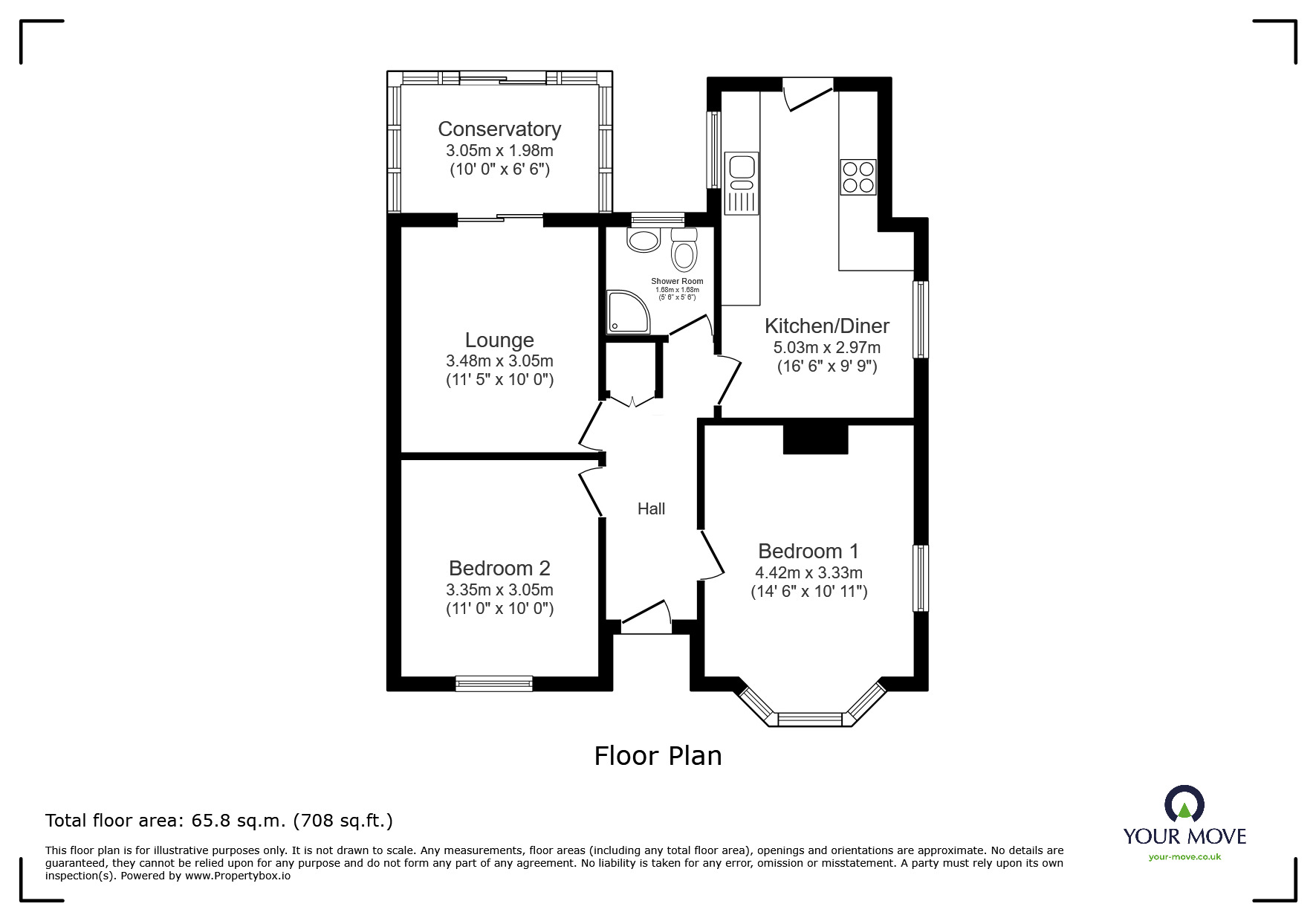 Floorplan of 2 bedroom Semi Detached Bungalow for sale, Bradham Court, Exmouth, EX8