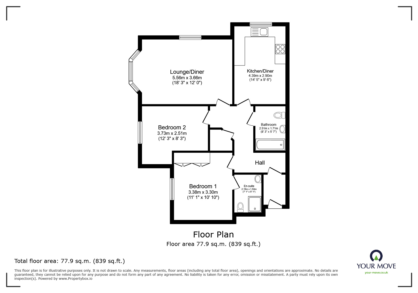 Floorplan of 2 bedroom  Flat for sale, Cyprus Road, Exmouth, Devon, EX8