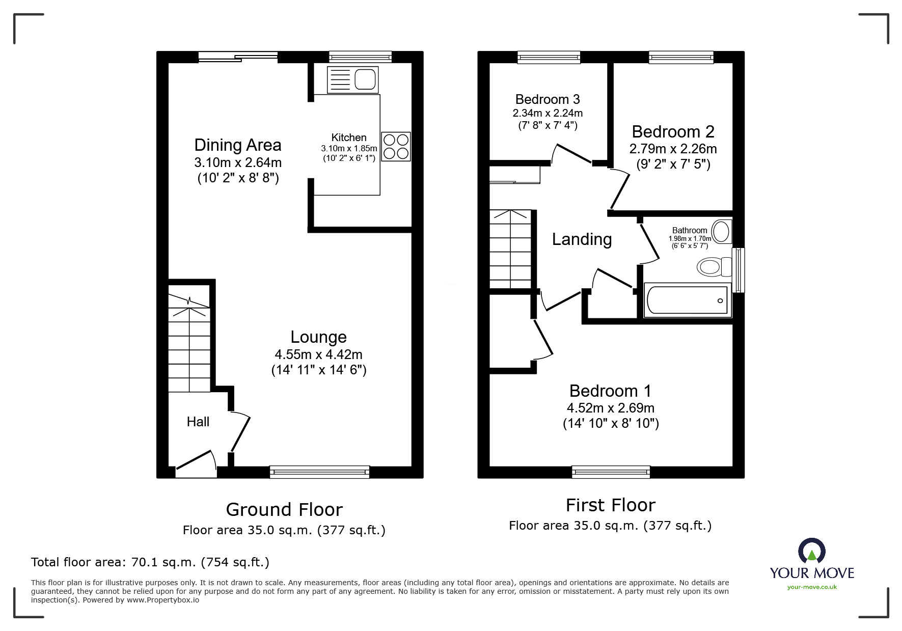 Floorplan of 3 bedroom Semi Detached Flat for sale, Brittany Road, Exmouth, Devon, EX8