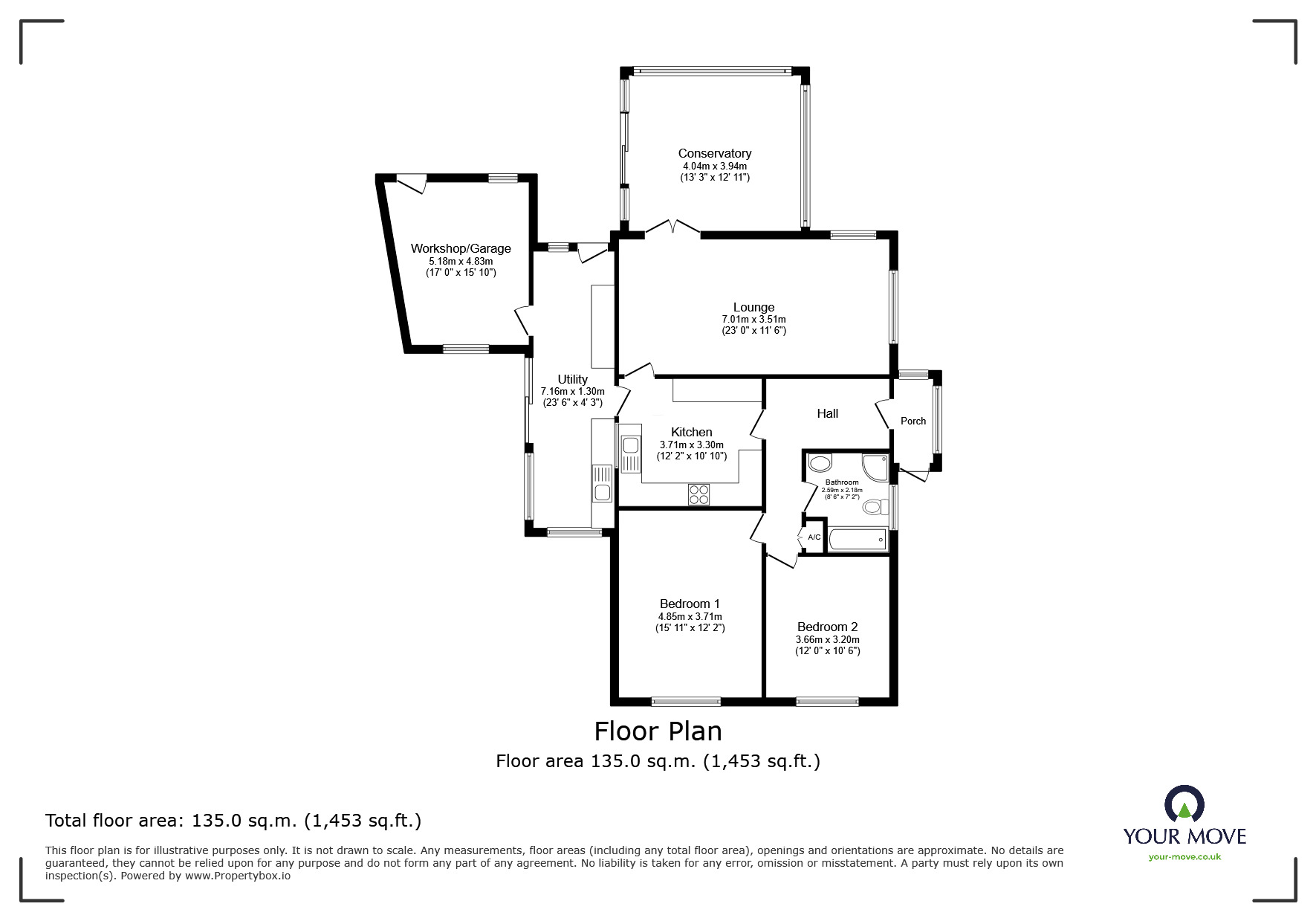Floorplan of 2 bedroom Detached Bungalow for sale, Ellwood Road, Exmouth, Devon, EX8