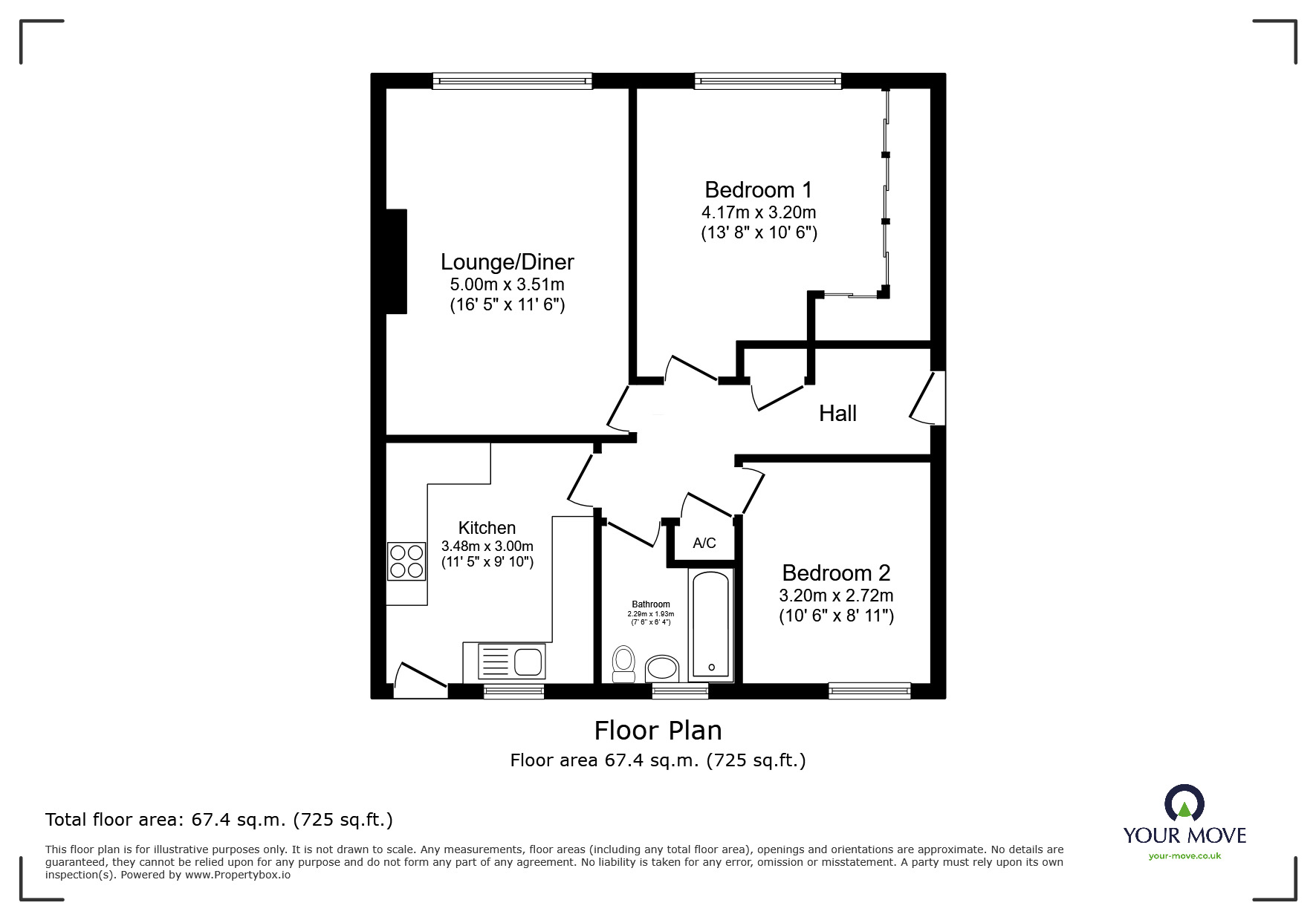Floorplan of 2 bedroom Flat for sale, Okewood Court, Exmouth, Devon, EX8