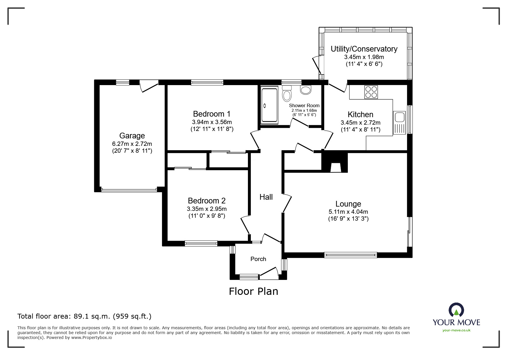 Floorplan of 2 bedroom Detached Bungalow for sale, Churchill Road, Exmouth, Devon, EX8