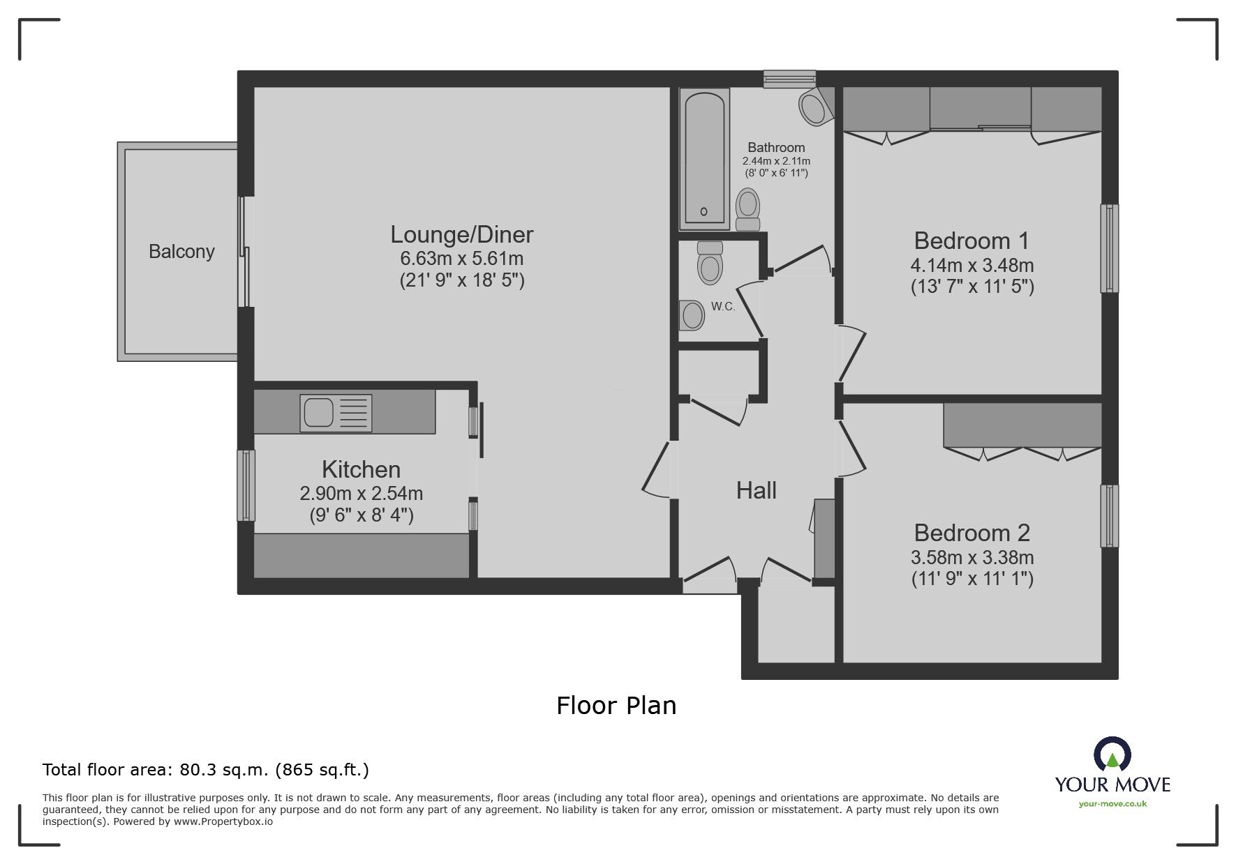 Floorplan of 2 bedroom Flat for sale, Maer Lane, Exmouth, Devon, EX8
