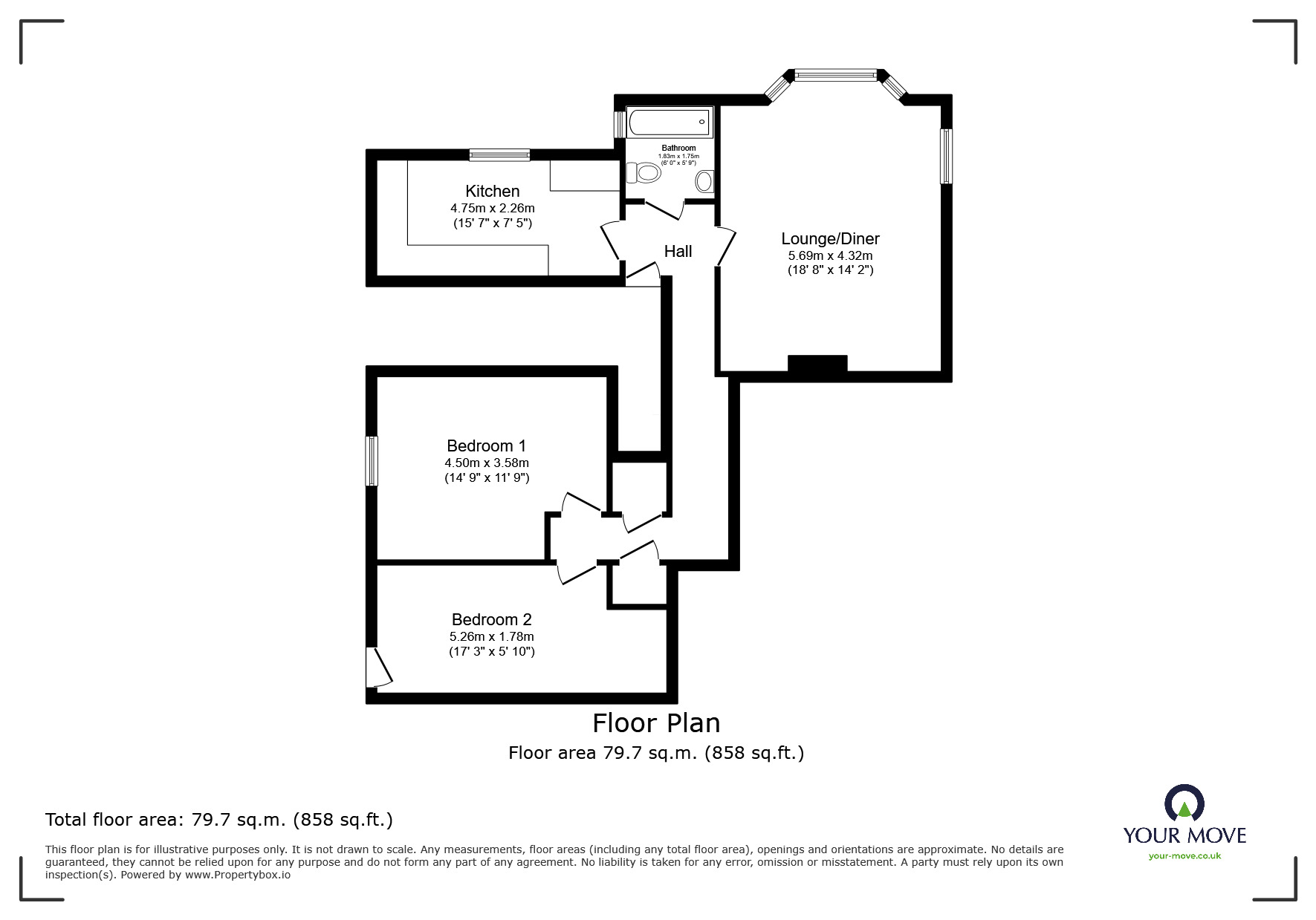 Floorplan of 2 bedroom Flat for sale, Rolle Villas, Exmouth, Devon, EX8