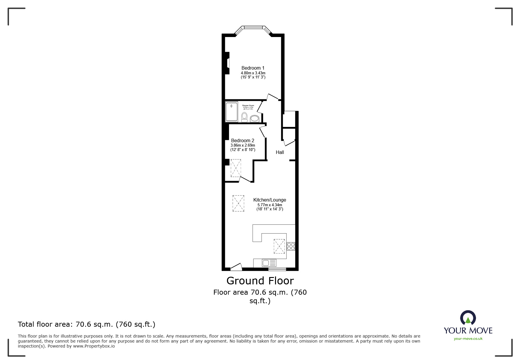 Floorplan of 2 bedroom Flat for sale, Withycombe Road, Exmouth, Devon, EX8