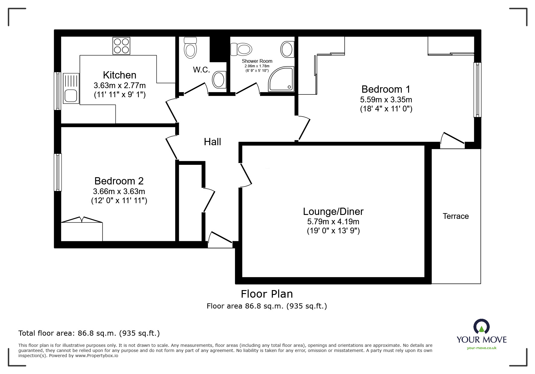 Floorplan of 2 bedroom Flat for sale, Cranford Avenue, Exmouth, Devon, EX8