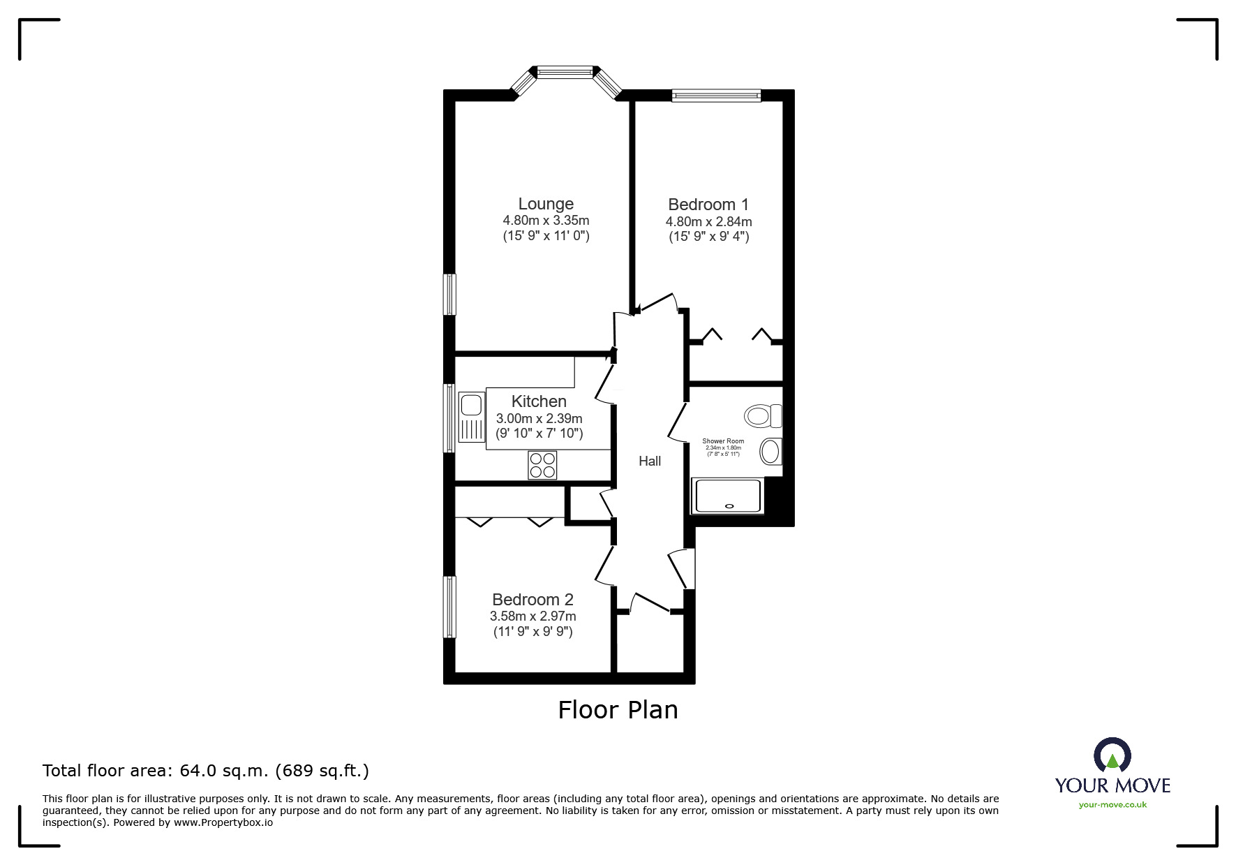 Floorplan of 2 bedroom Flat for sale, Little Bicton Place, Exmouth, Devon, EX8