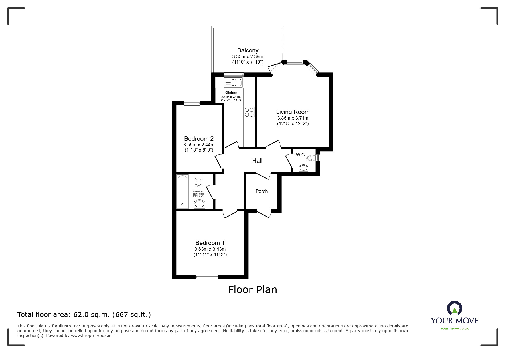 Floorplan of 2 bedroom Flat for sale, Raddenstile Lane, Exmouth, Devon, EX8