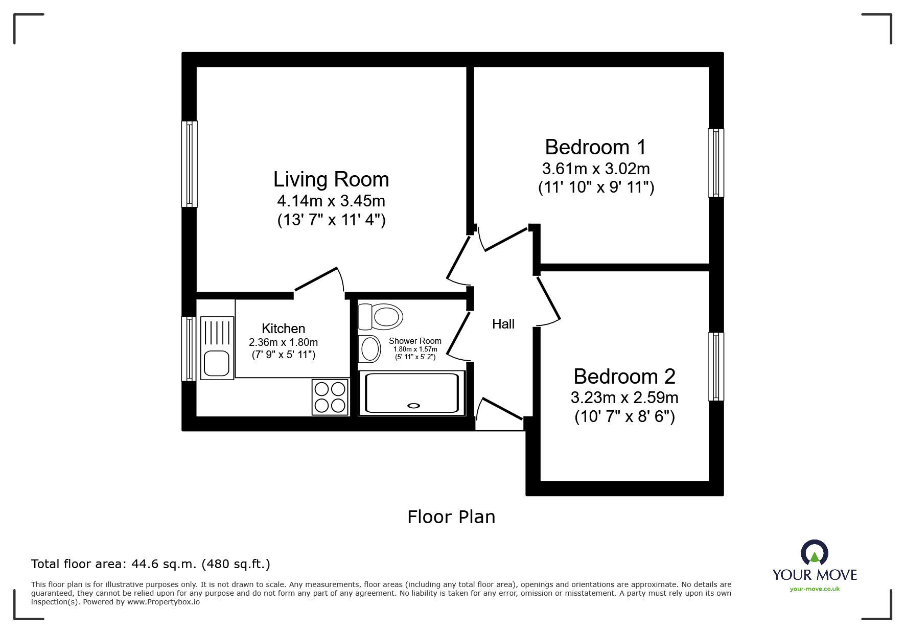 Floorplan of 2 bedroom Flat for sale, Mount Pleasant Court, Exmouth, Devon, EX8