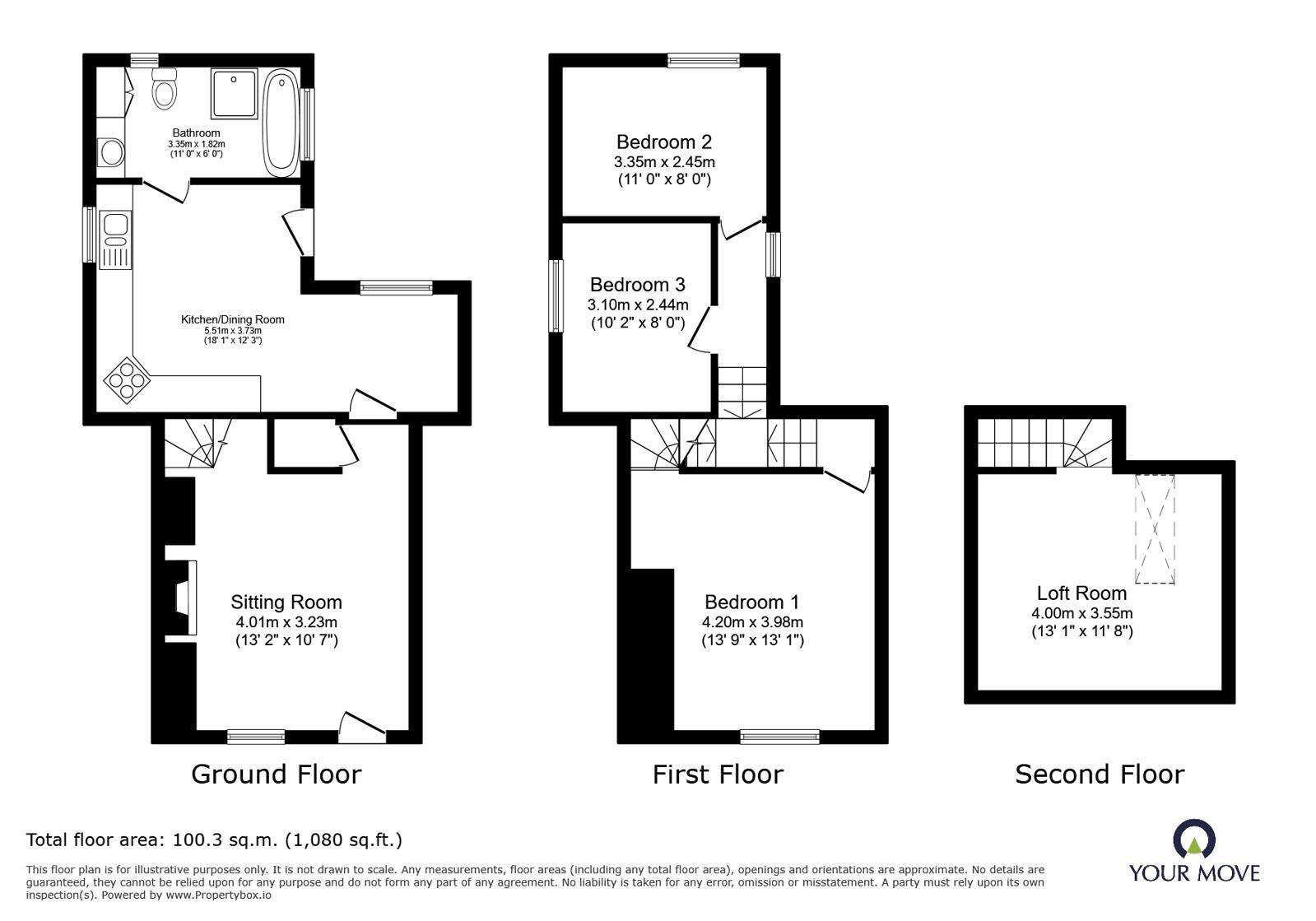 Floorplan of 3 bedroom Mid Terrace Property for sale, Castle Lane, Exmouth, Devon, EX8