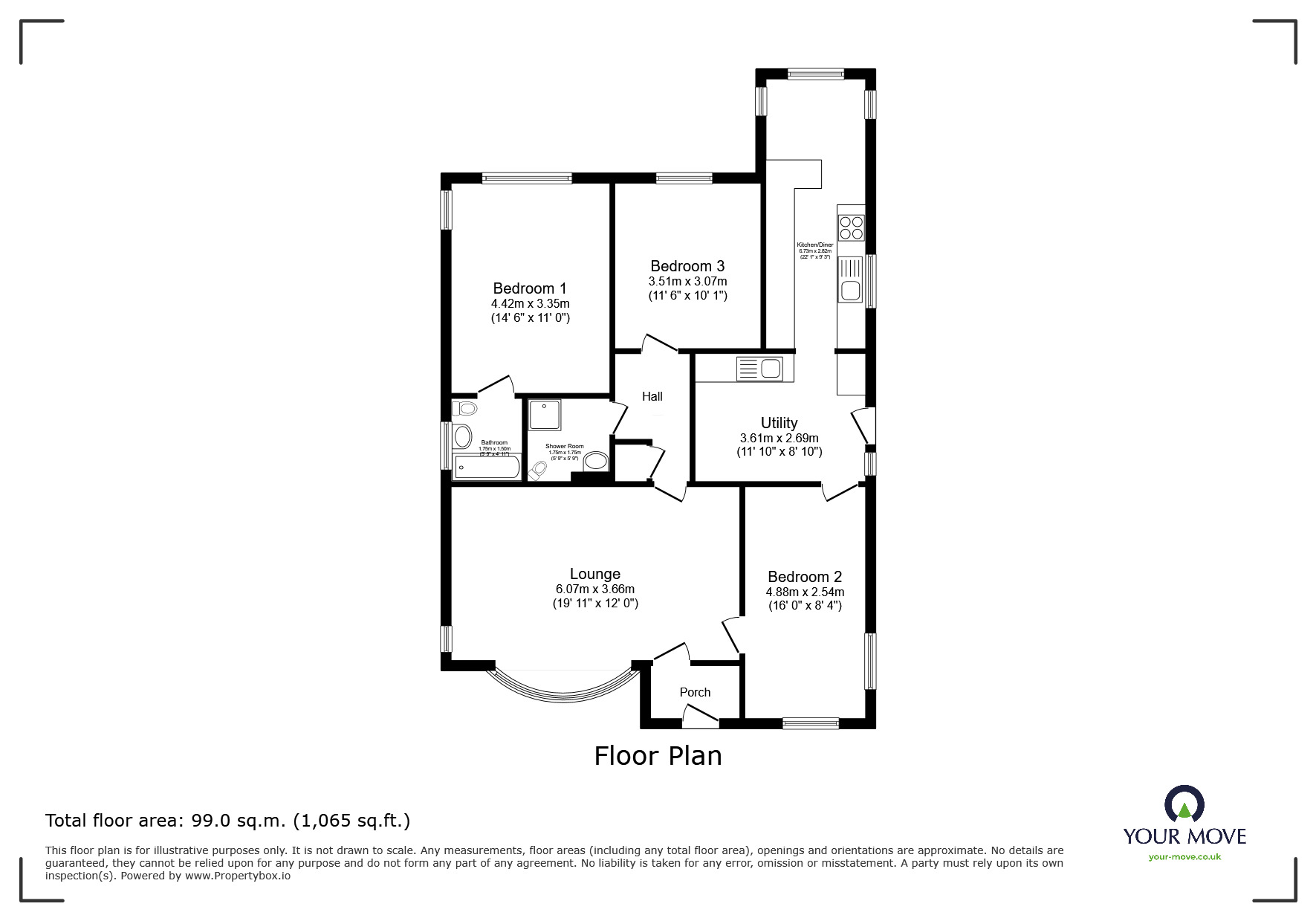 Floorplan of 3 bedroom Detached Bungalow for sale, Withycombe Park Drive, Exmouth, Devon, EX8