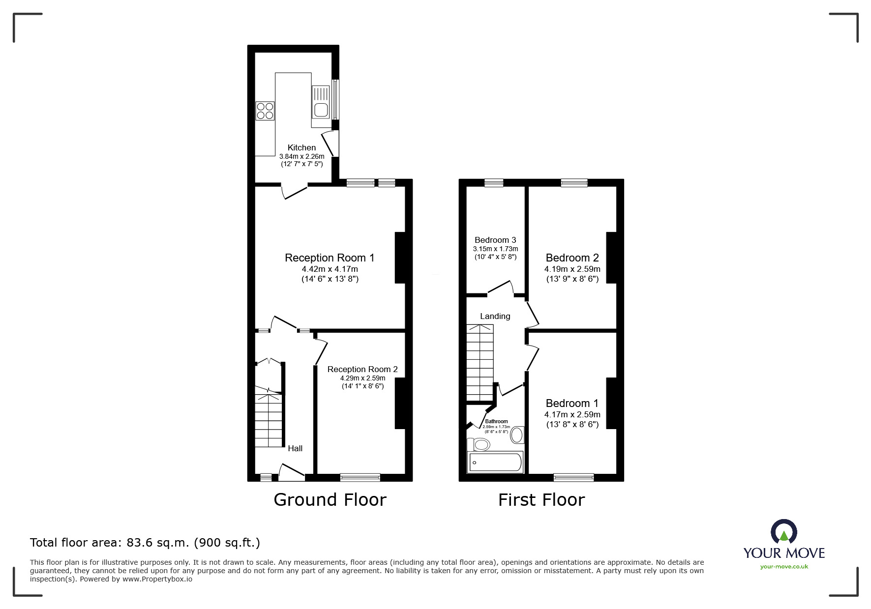 Floorplan of 3 bedroom Mid Terrace House to rent, Armytage Road, Budleigh Salterton, Devon, EX9
