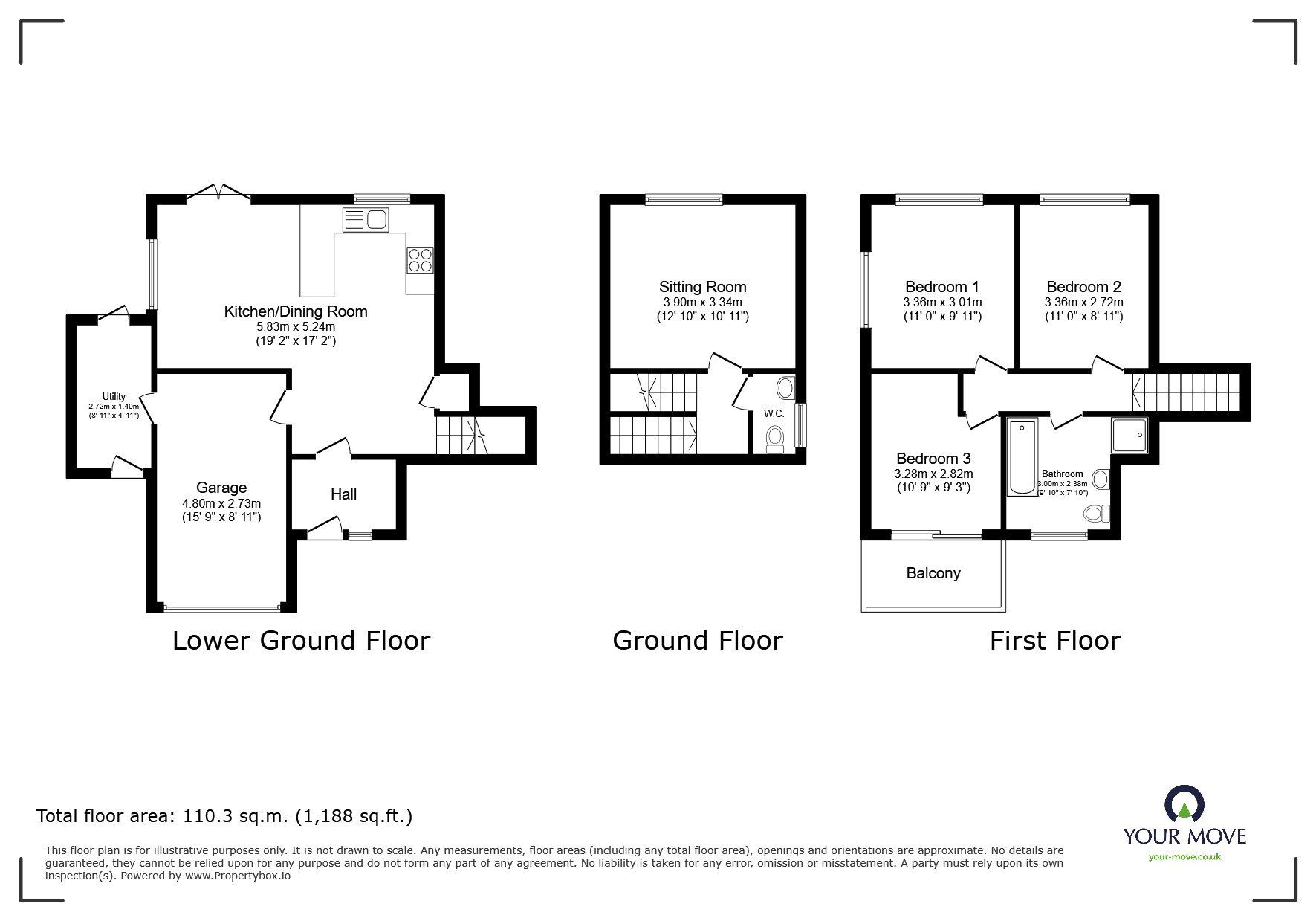 Floorplan of 3 bedroom Detached House for sale, Parkside Drive, Exmouth, Devon, EX8