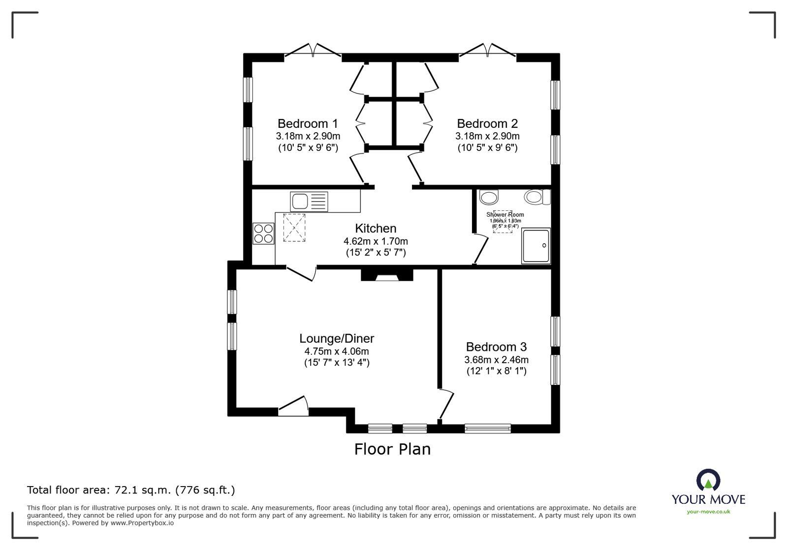 Floorplan of 3 bedroom Detached Bungalow for sale, Exmouth Road, Lympstone, Devon, EX8