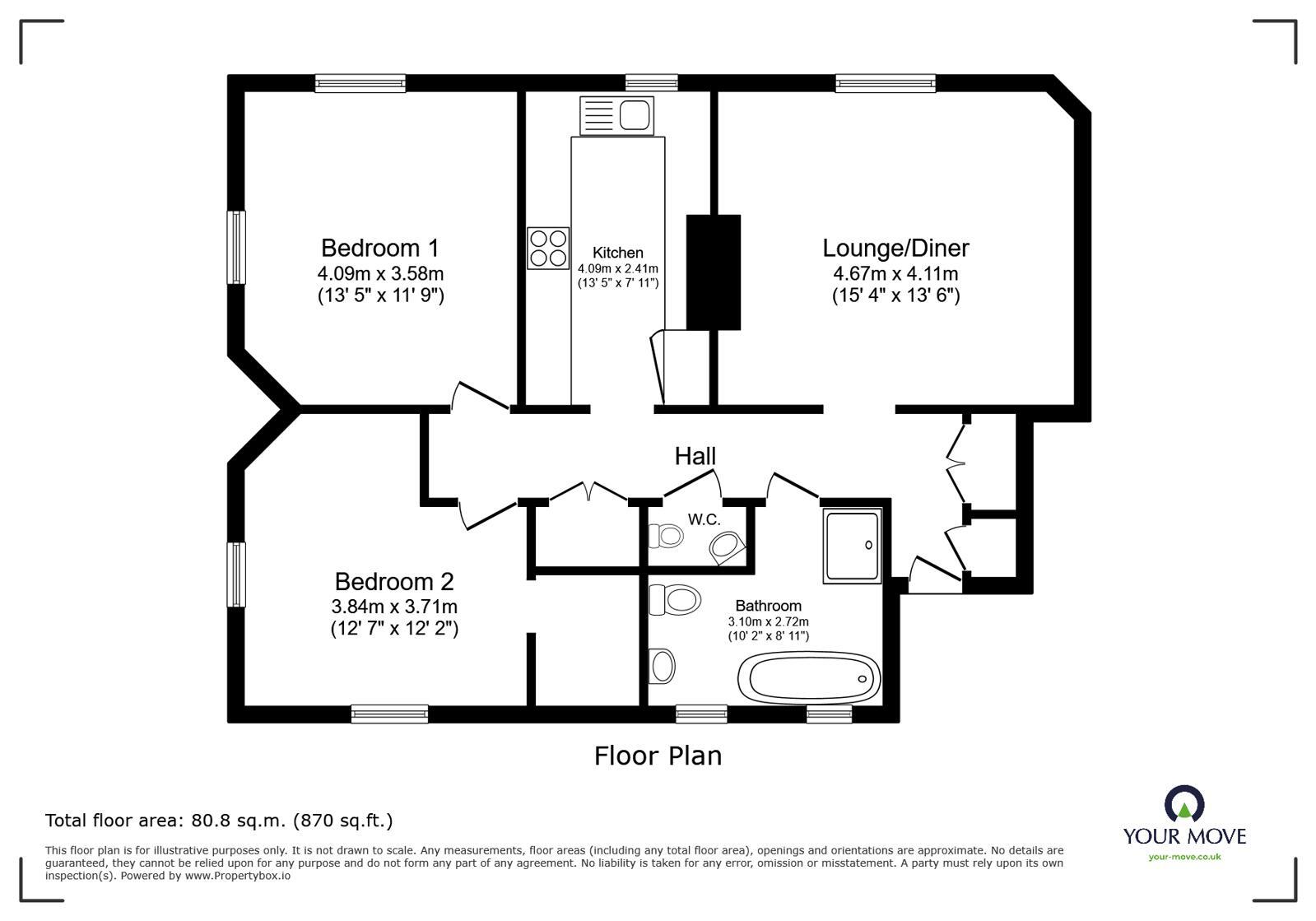 Floorplan of 2 bedroom Flat for sale, Douglas Avenue, Exmouth, Devon, EX8