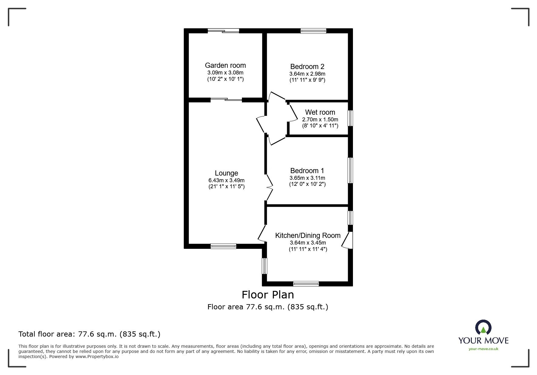 Floorplan of 2 bedroom Semi Detached Bungalow for sale, Morley Street, Goole, East  Yorkshire, DN14