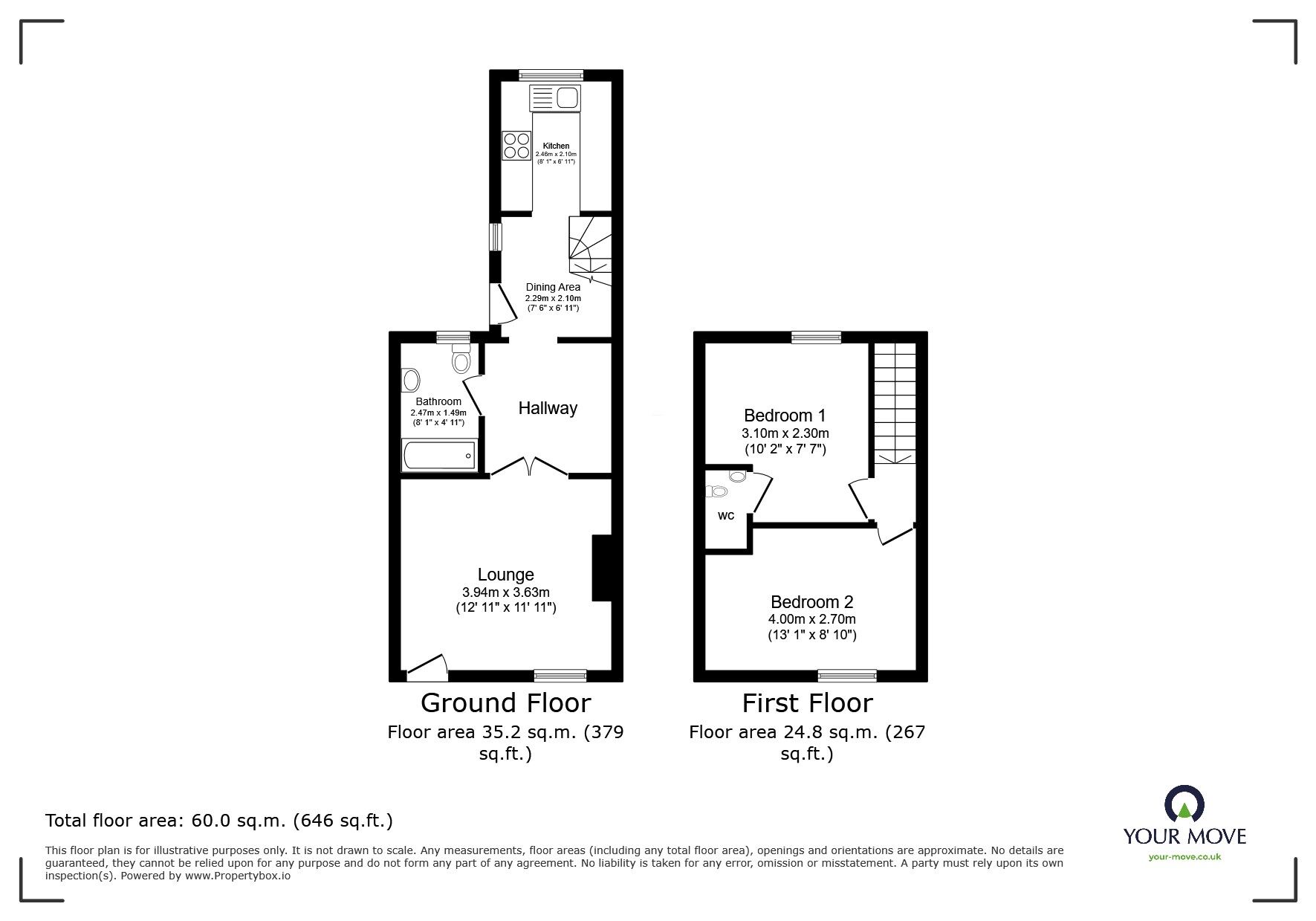 Floorplan of 2 bedroom Mid Terrace House for sale, Chapel Row, Eastrington, Goole, DN14