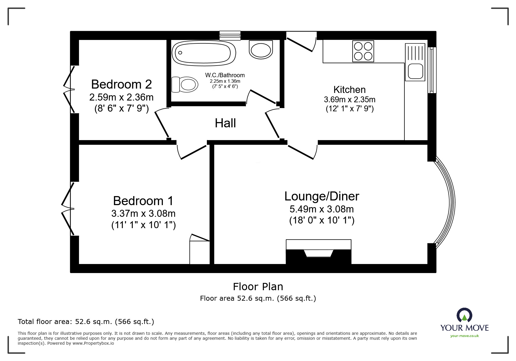 Floorplan of 2 bedroom Semi Detached Bungalow for sale, Canal Garth, Pollington, East Yorkshire, DN14