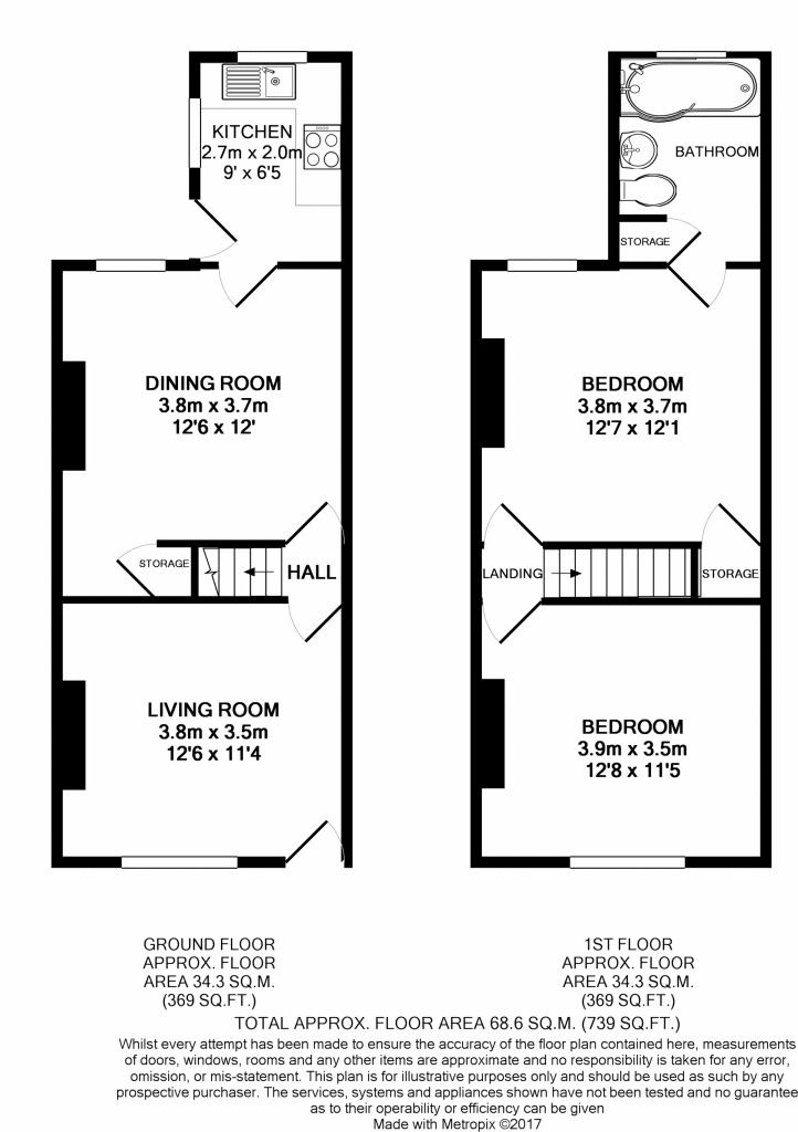 Floorplan of 2 bedroom Mid Terrace House for sale, Gordon Street, Goole, East Yorkshire, DN14
