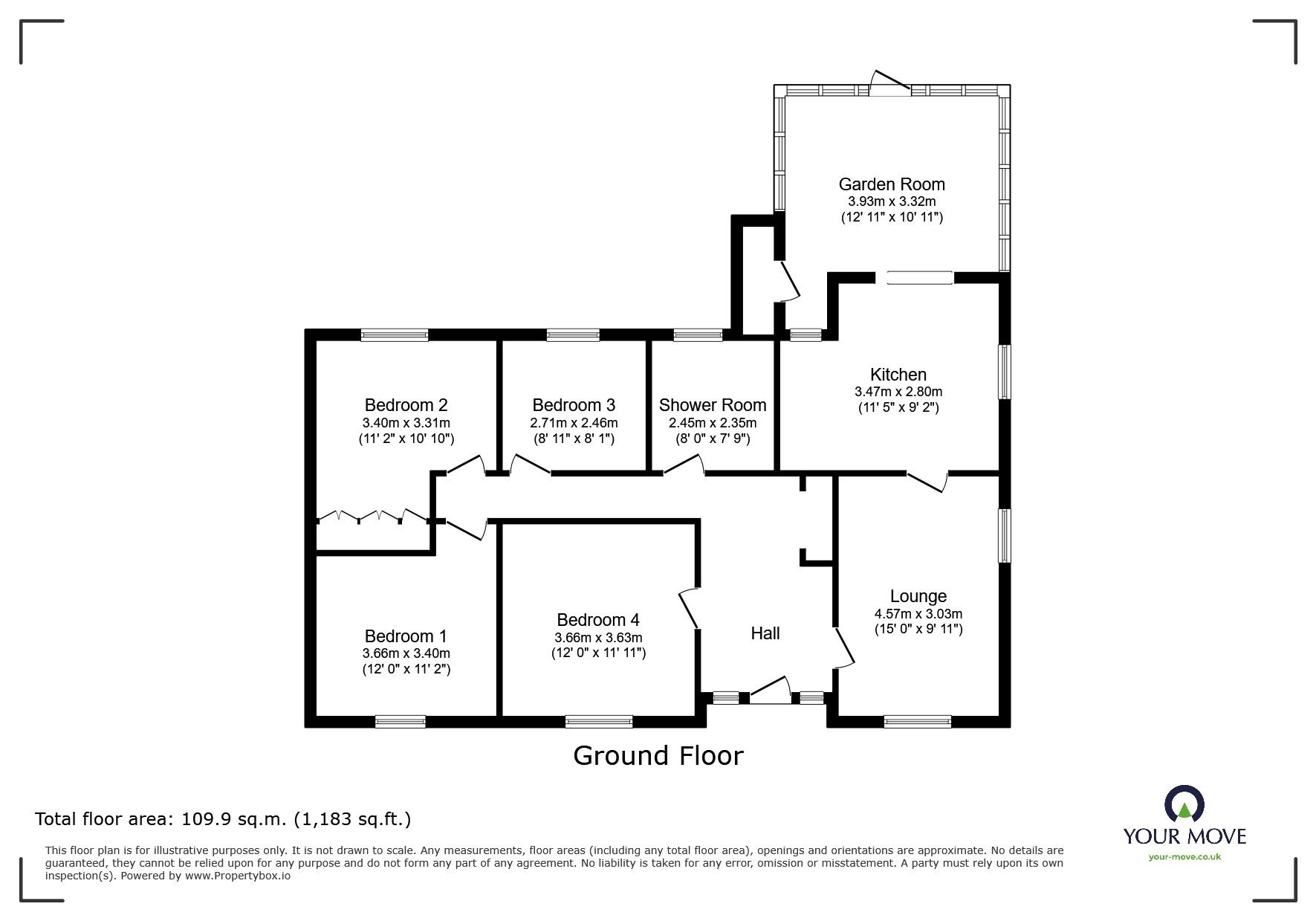 Floorplan of 4 bedroom Detached Bungalow for sale, Cliffe, Selby, North Yorkshire, YO8