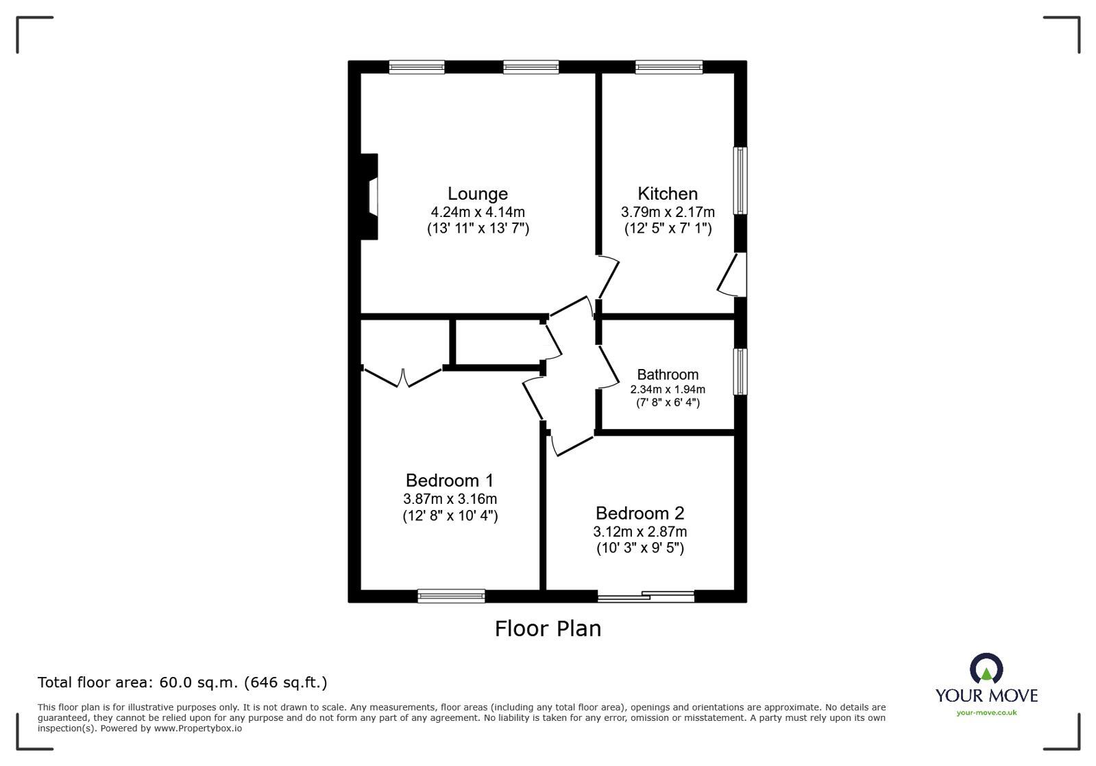 Floorplan of 2 bedroom Semi Detached Bungalow for sale, Churchill Walk, Goole, DN14