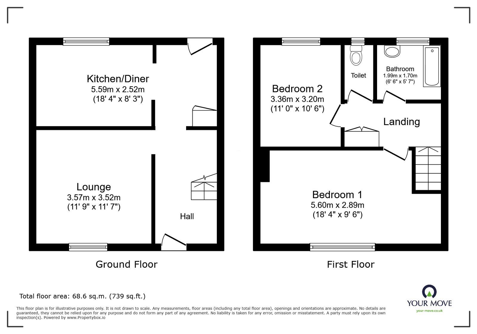 Floorplan of 2 bedroom Mid Terrace House for sale, Dempster Avenue, Goole, East Yorkshire, DN14
