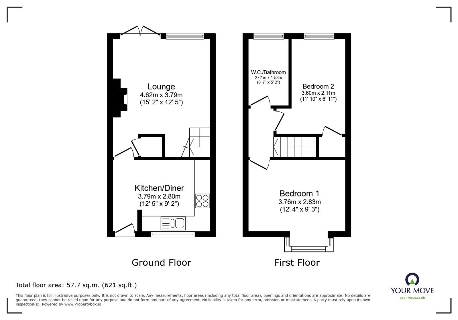 Floorplan of 2 bedroom End Terrace House to rent, St. Johns Court, Goole, East Yorkshire, DN14