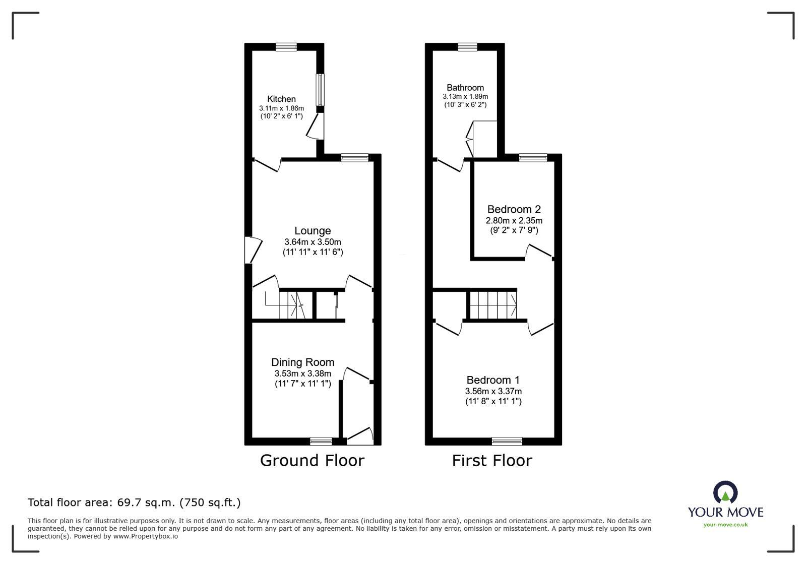 Floorplan of 2 bedroom Mid Terrace House for sale, Edinburgh Street, Goole, East Yorkshire, DN14