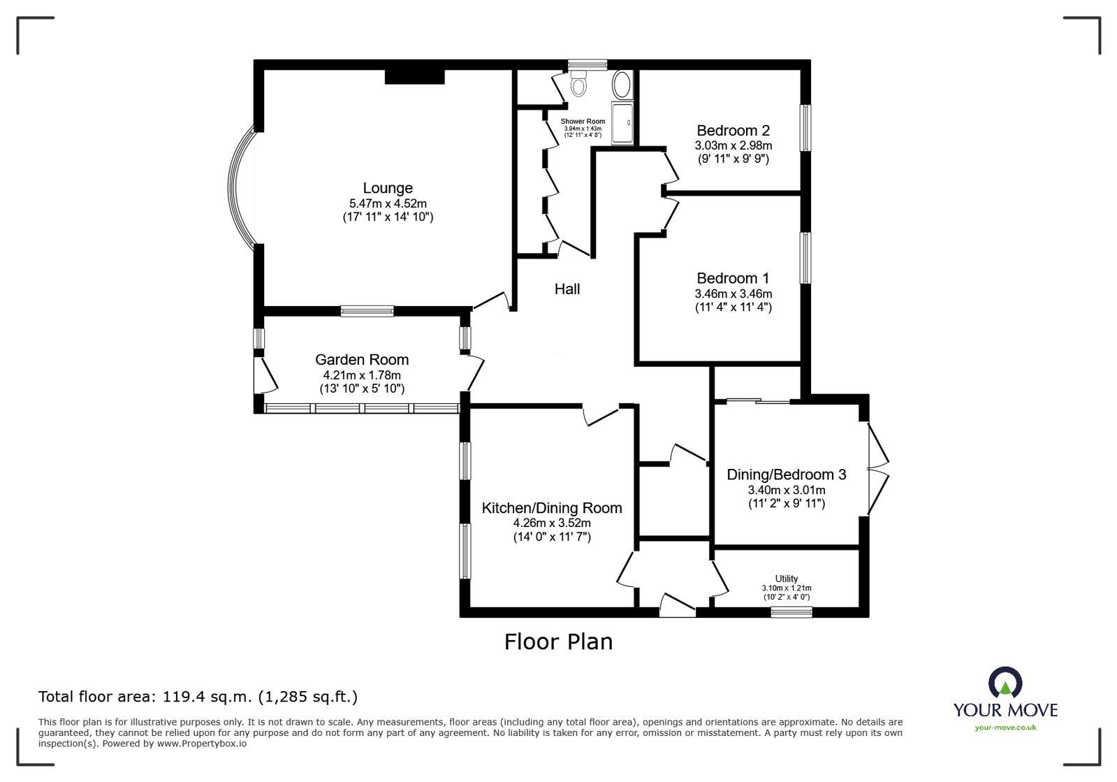 Floorplan of 3 bedroom Detached Bungalow for sale, Buttermere Road, Goole, East Yorkshire, DN14