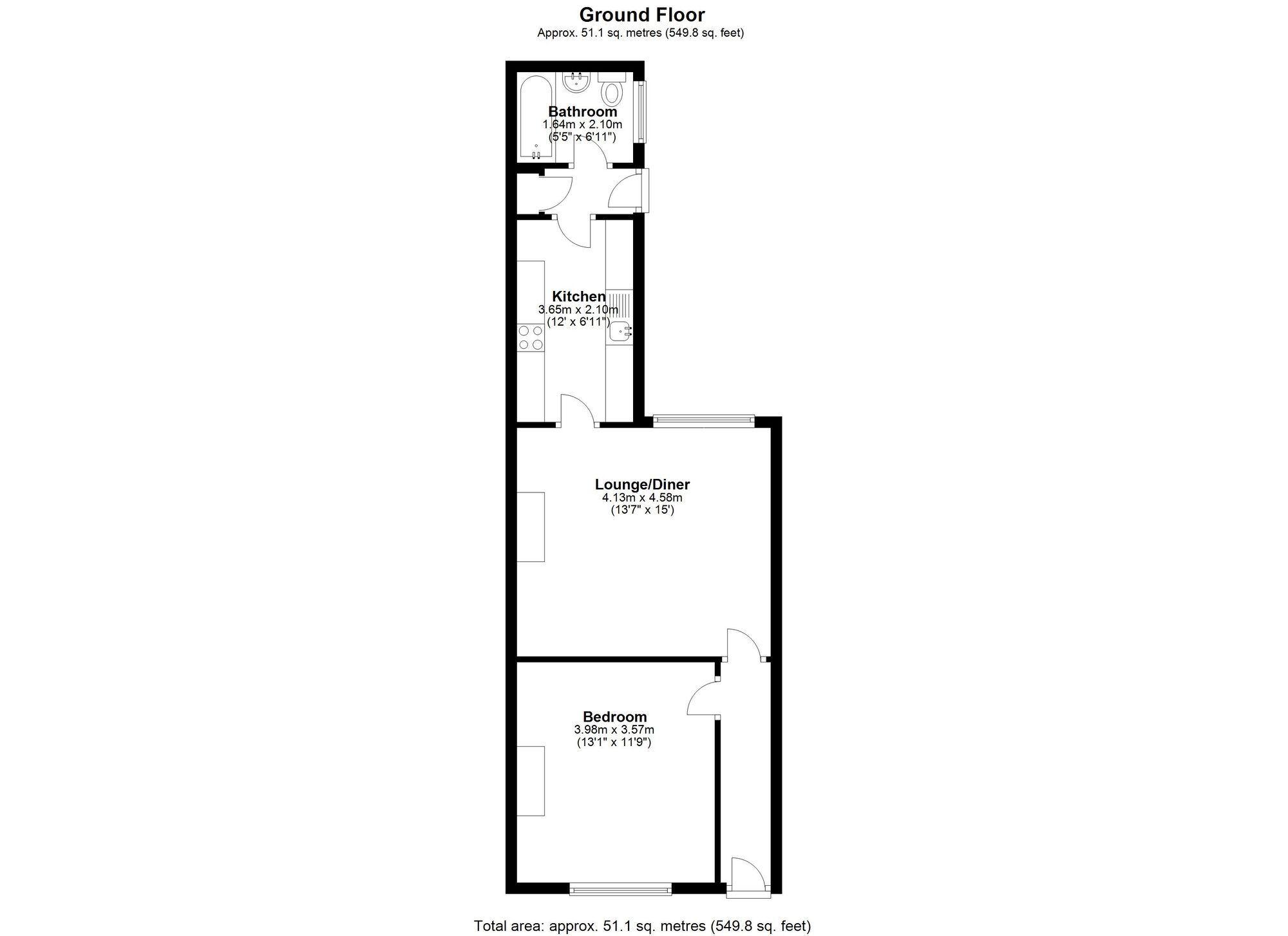 Floorplan of 1 bedroom Mid Terrace Property to rent, Dorset Street, Easington Lane, Tyne and Wear, DH5