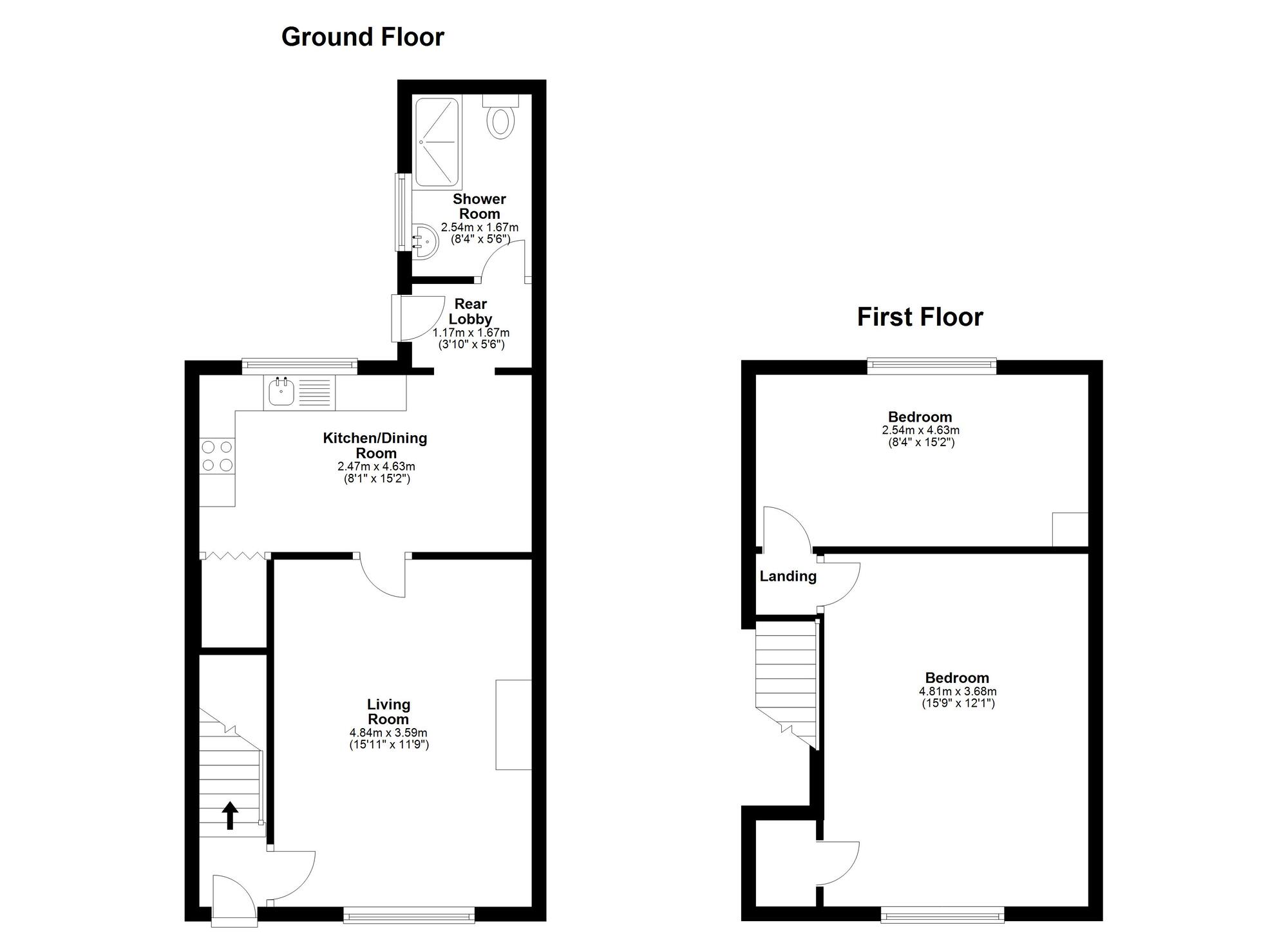 Floorplan of 2 bedroom Mid Terrace House to rent, John Street, Fencehouses, Tyne and Wear, DH4