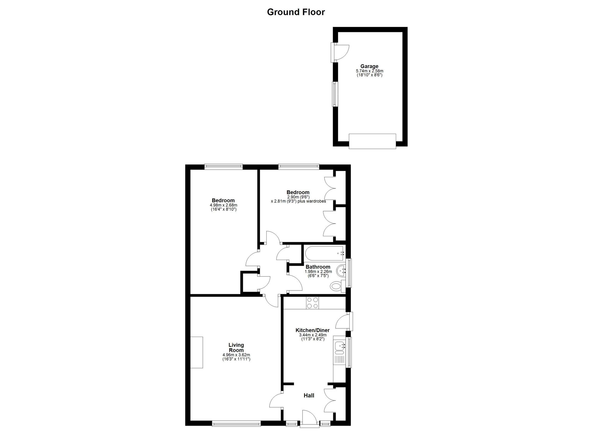 Floorplan of 2 bedroom Semi Detached Bungalow for sale, Hillview Road, Houghton Le Spring, Tyne and Wear, DH4