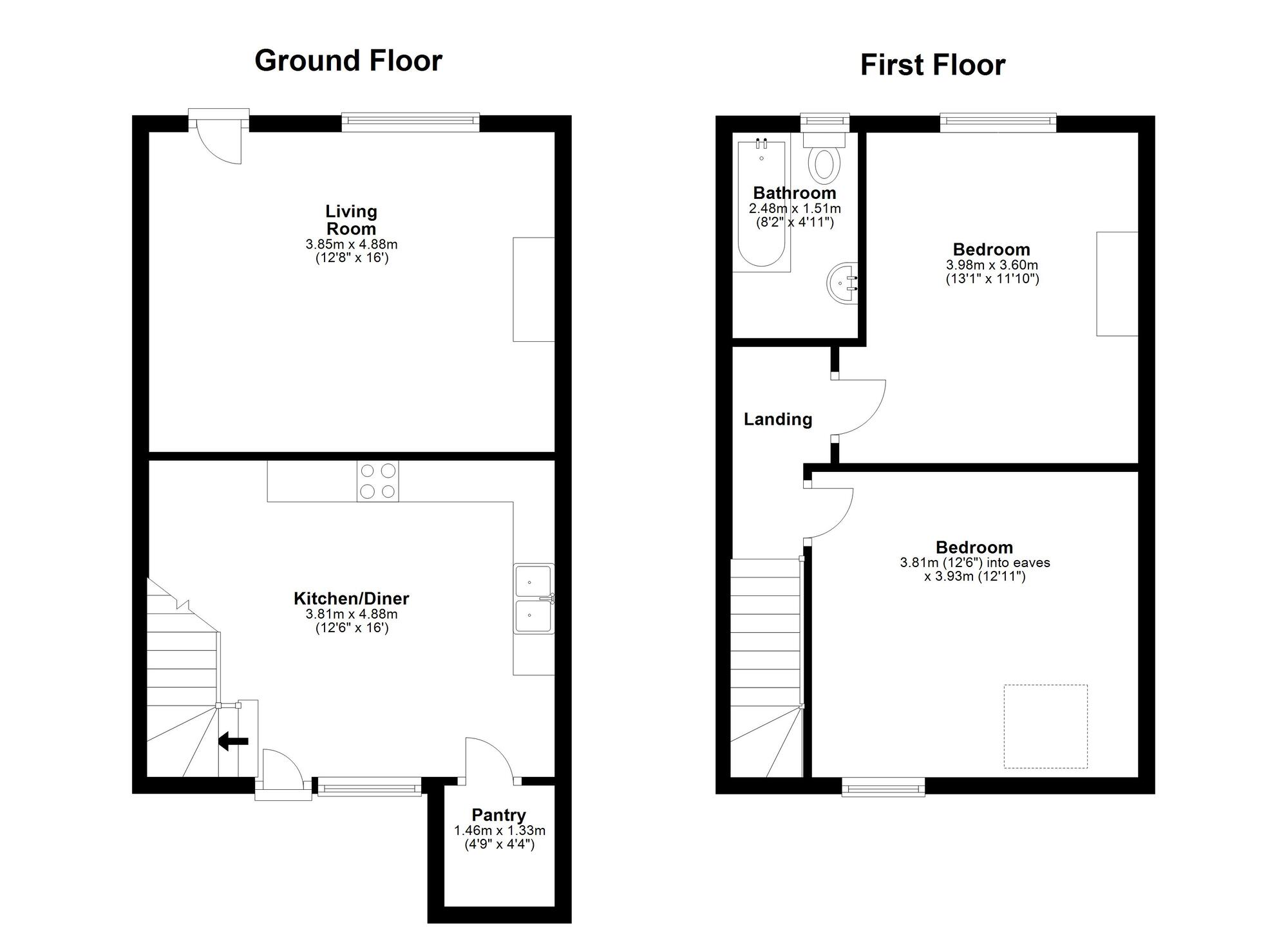 Floorplan of 2 bedroom Mid Terrace House for sale, Church Row, West Rainton, Durham, DH4