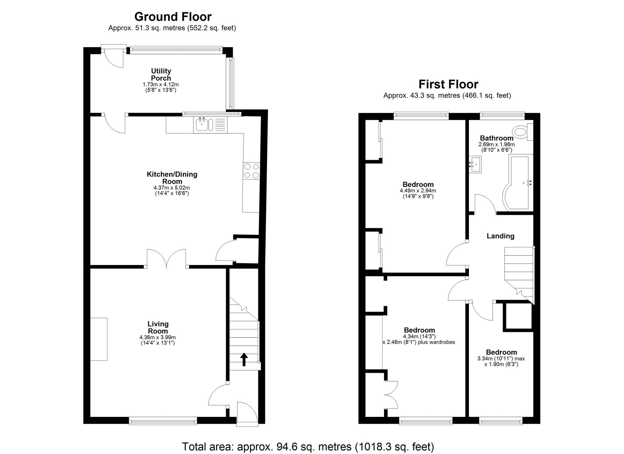Floorplan of 3 bedroom Mid Terrace House for sale, High Row, Woodstone Village, Durham, DH4