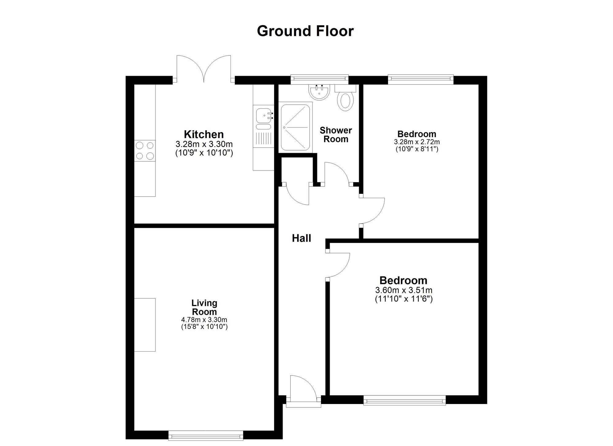 Floorplan of 2 bedroom Semi Detached Bungalow to rent, Bourn Lea, Houghton Le Spring, Tyne and Wear, DH4