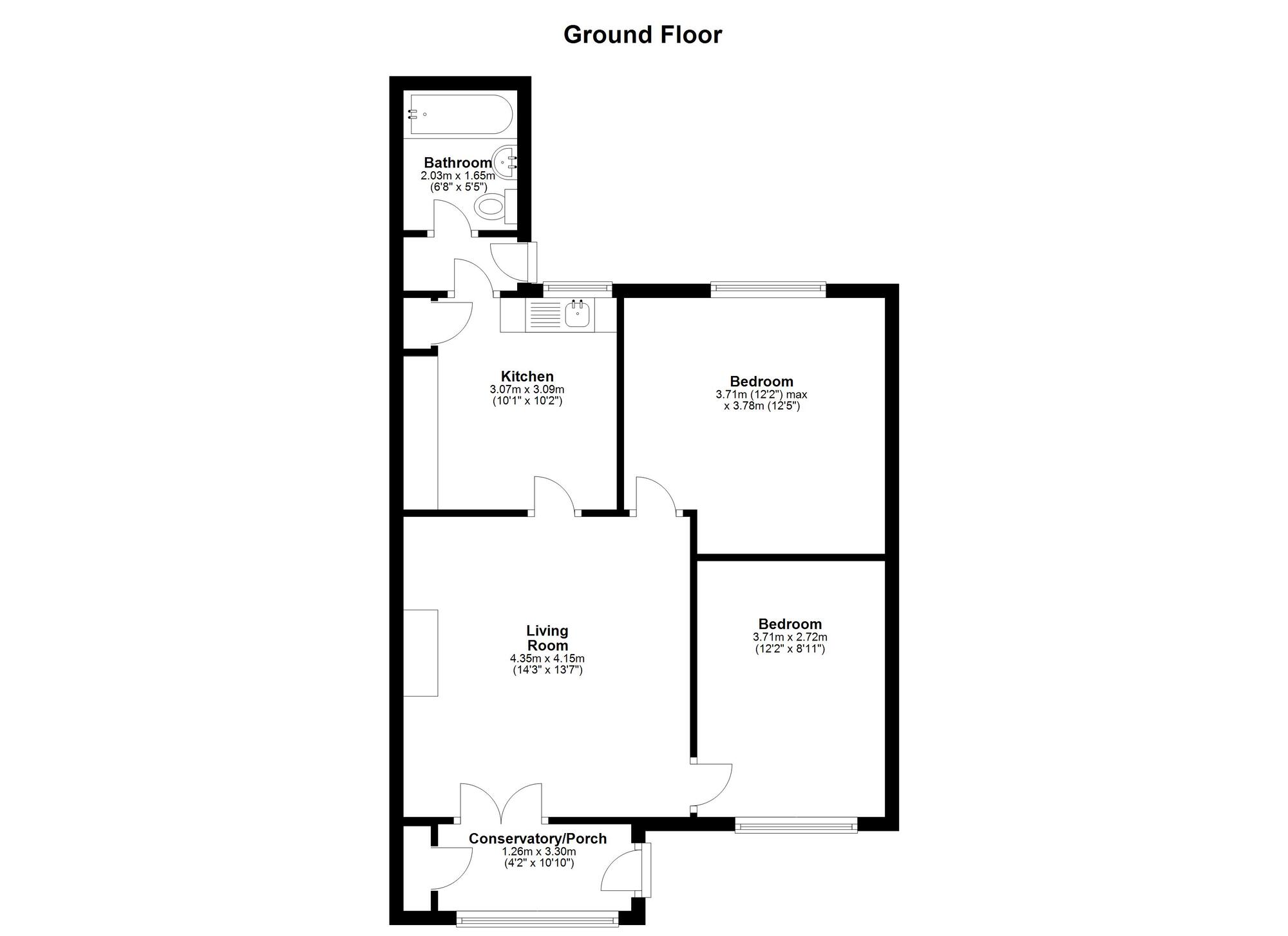 Floorplan of 2 bedroom Mid Terrace Bungalow to rent, Doxford Avenue, Hetton-le-Hole, Tyne and Wear, DH5
