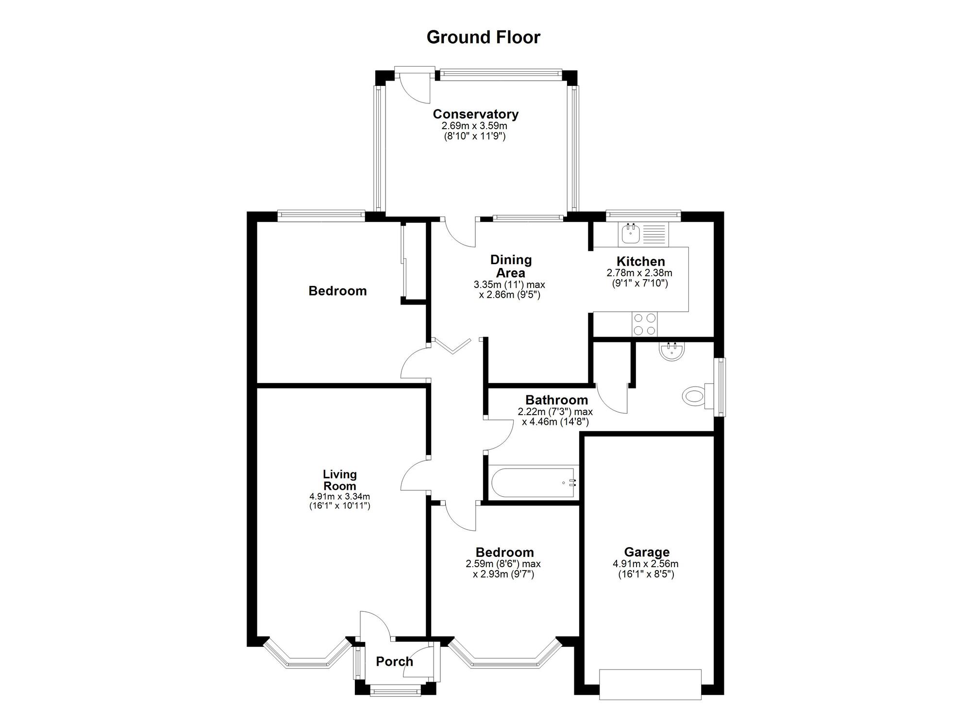 Floorplan of 2 bedroom Semi Detached Bungalow for sale, Lawnswood, Houghton Le Spring, Tyne and Wear, DH5