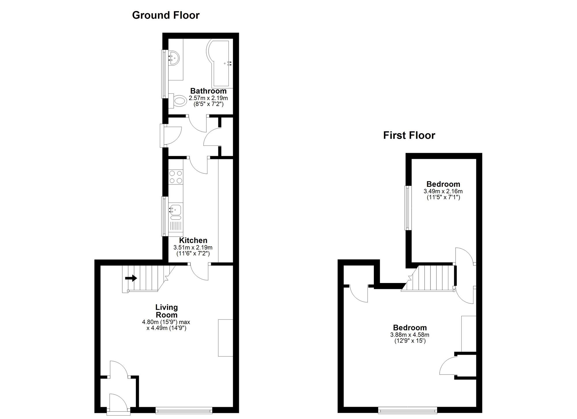 Floorplan of 2 bedroom Mid Terrace House to rent, Bernard Street, Houghton Le Spring, Tyne and Wear, DH4