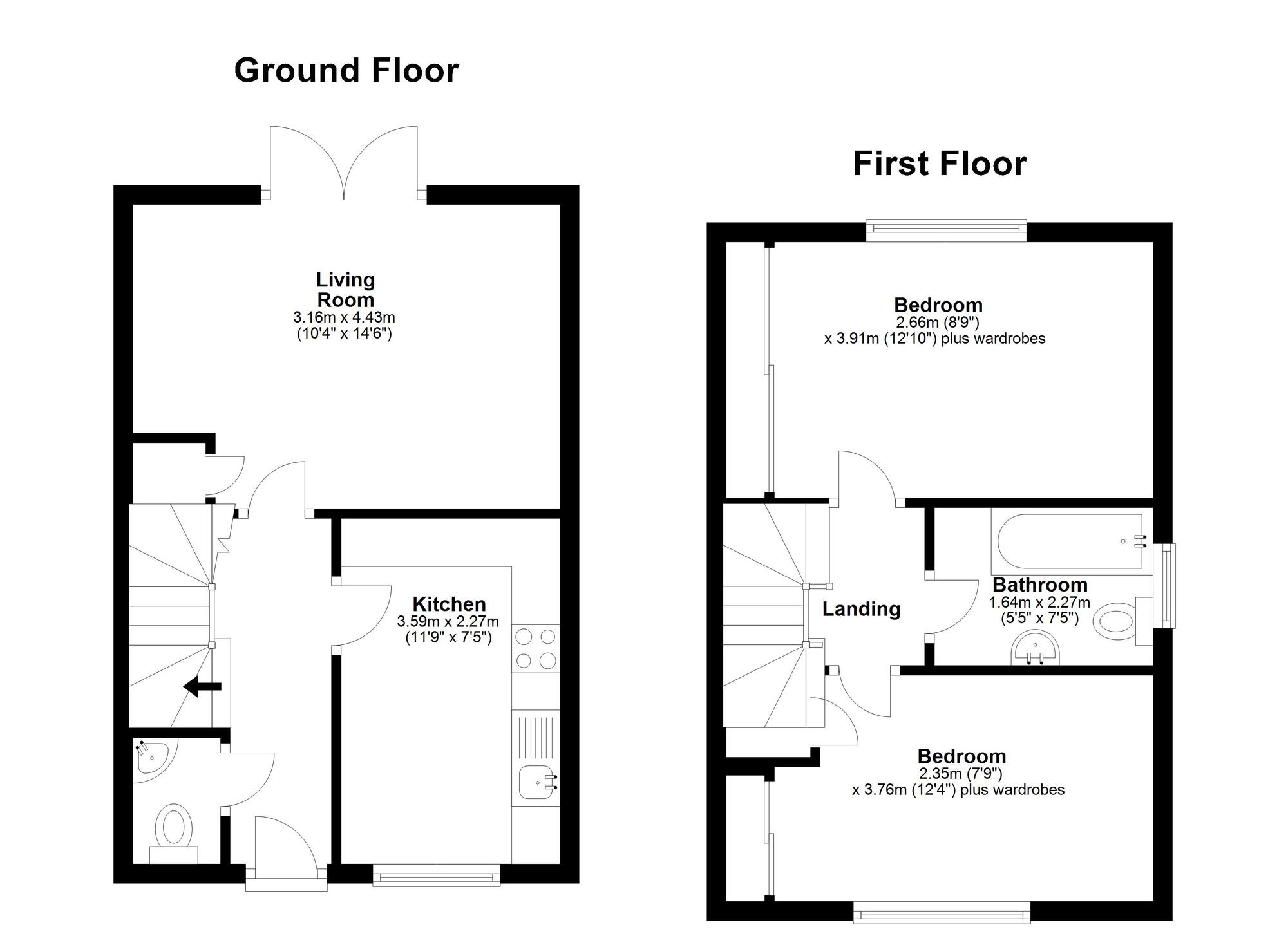 Floorplan of 2 bedroom Semi Detached House to rent, The Crescent, West Rainton, Durham, DH4
