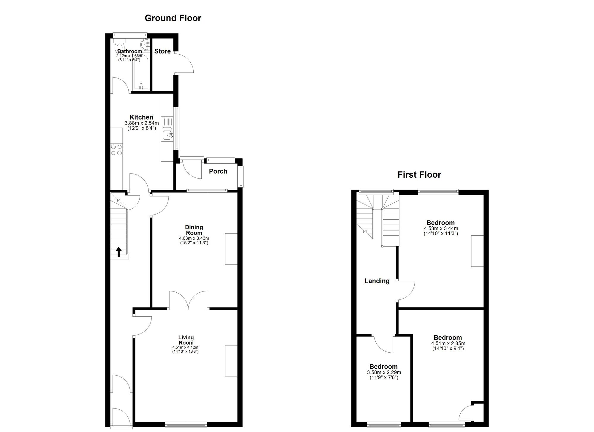 Floorplan of 3 bedroom End Terrace House to rent, Four Lane Ends, Hetton-le-Hole, Tyne and Wear, DH5