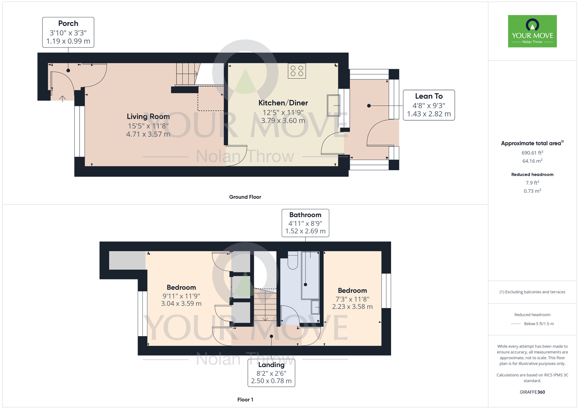 Floorplan of 2 bedroom Mid Terrace House for sale, Melrose Close, Kettering, Northamptonshire, NN15