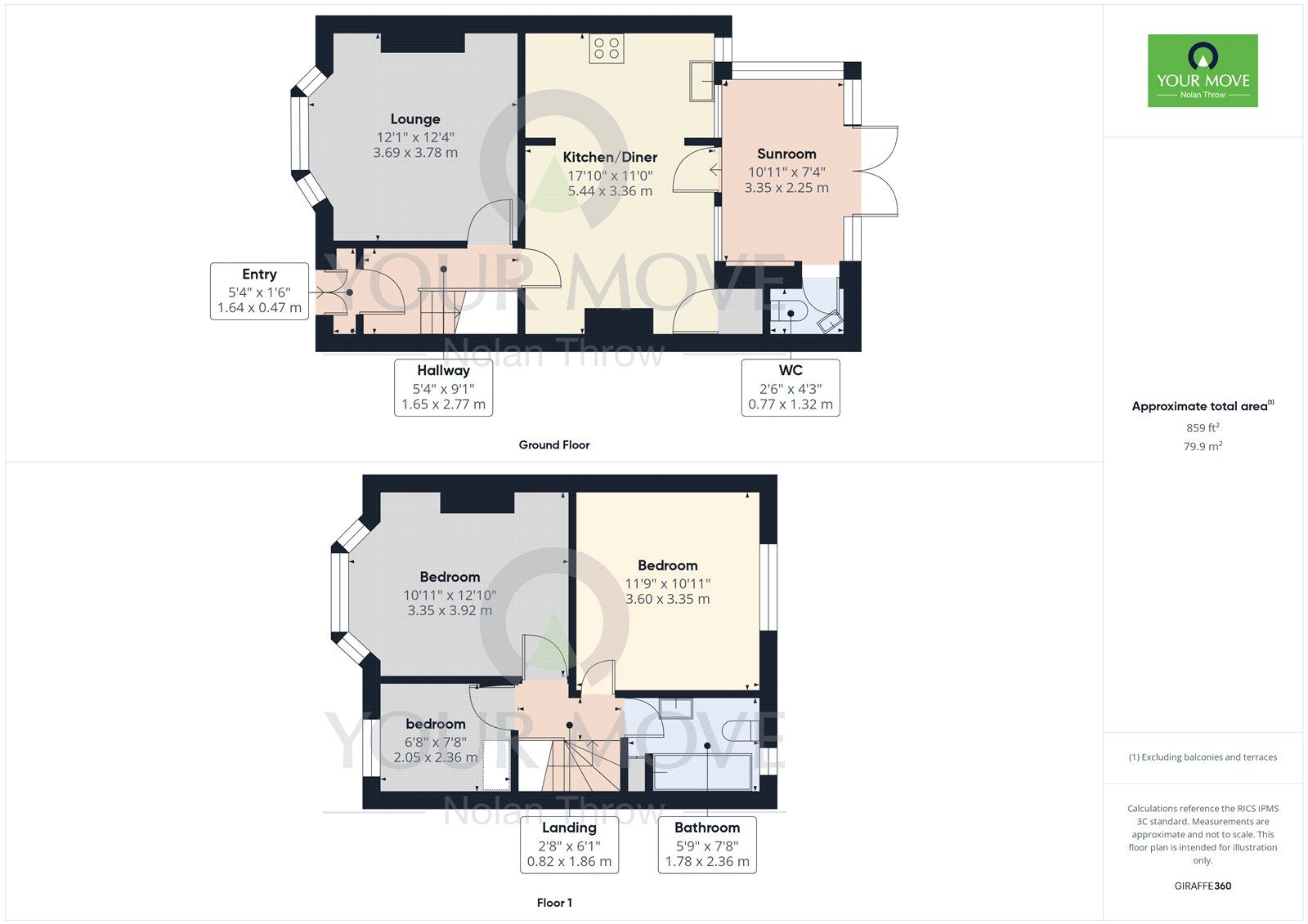 Floorplan of 3 bedroom Mid Terrace House for sale, Springfield Close, Kettering, Northamptonshire, NN15