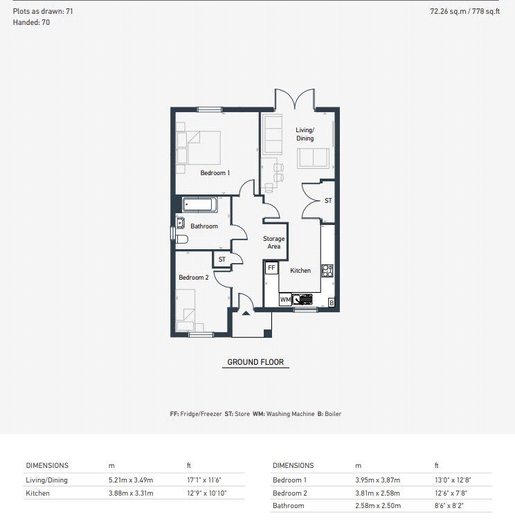 Floorplan of 2 bedroom Detached Bungalow for sale, Bagshot Close, Kettering, Northamptonshire, NN16