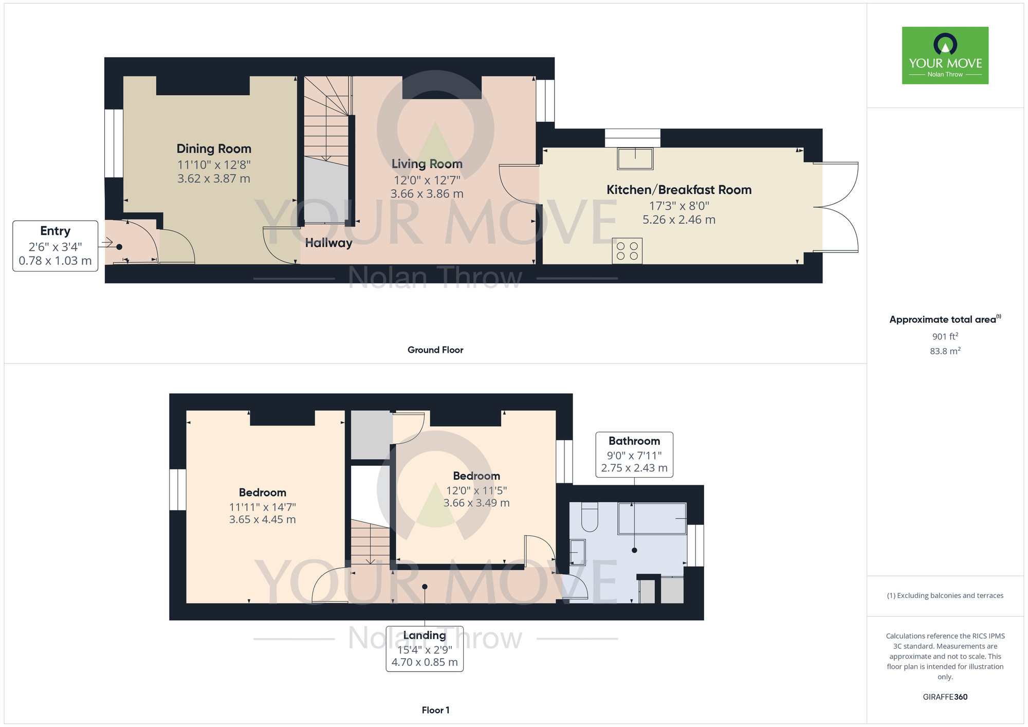 Floorplan of 2 bedroom Semi Detached House for sale, Oakley Street, Kettering, Northamptonshire, NN16