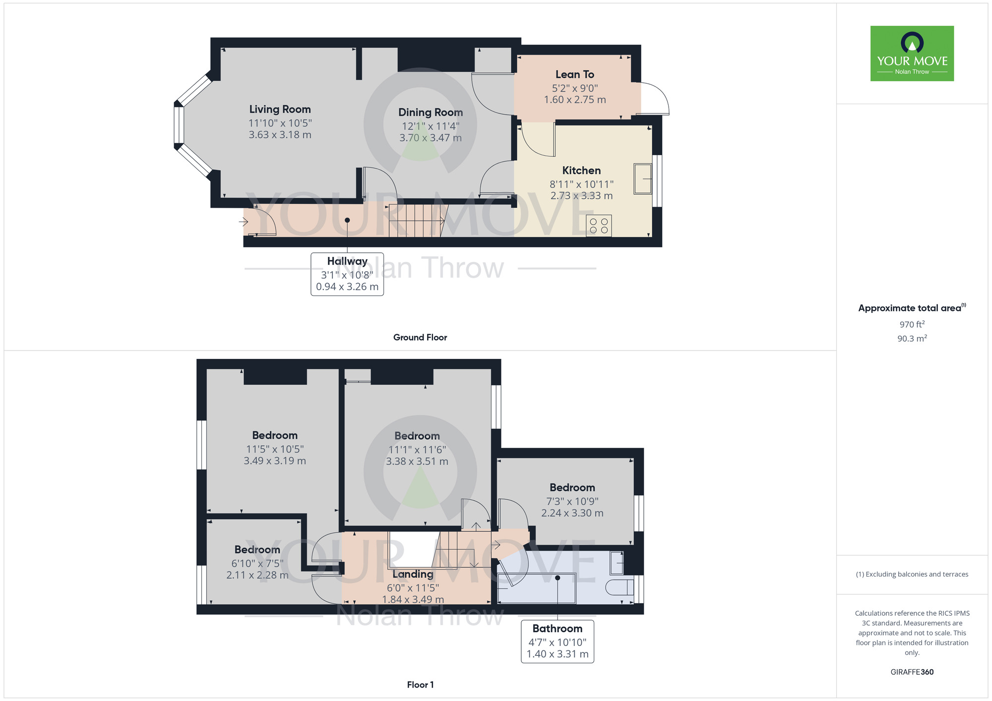 Floorplan of 4 bedroom Mid Terrace House to rent, Mill Road, Kettering, Northamptonshire, NN16