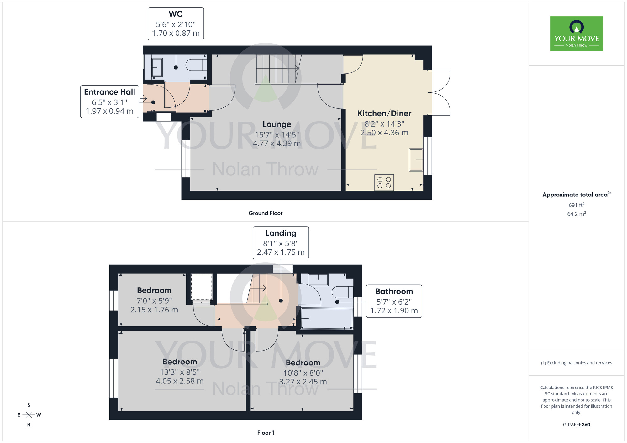 Floorplan of 3 bedroom Semi Detached House for sale, Epsom Close, Rushden, Northamptonshire, NN10